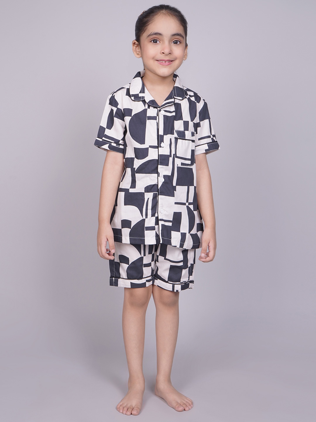 

Biglilpeople Unisex Kids Abstract Printed Pure Cotton Night suit, White