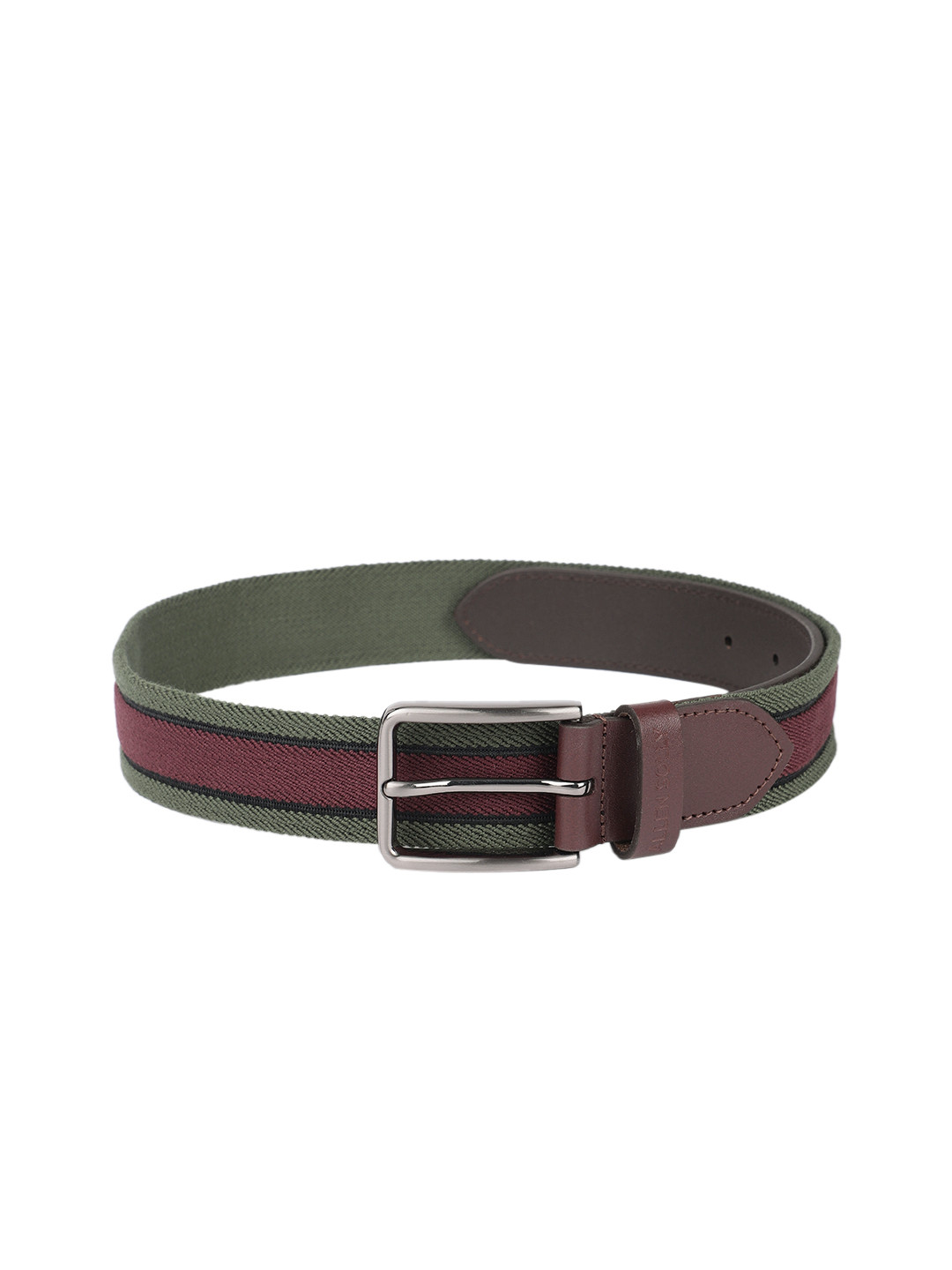

Allen Solly Men Striped Leather Belt, Green