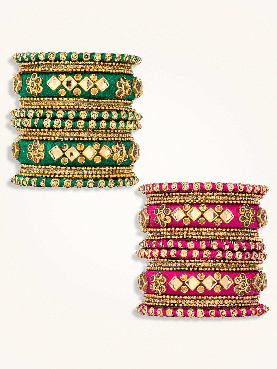 

Peora Set Of 2 Gold-Plated Stones-Studded Bangles, Pink