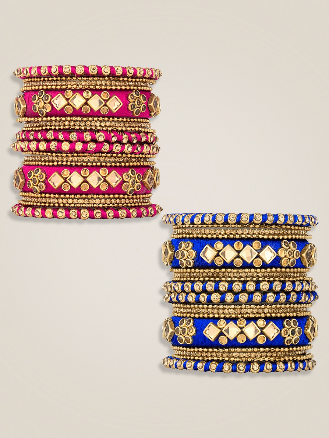 

Peora Set of 2 Gold-Plated Kundan-Studded Silk Thread Bangles