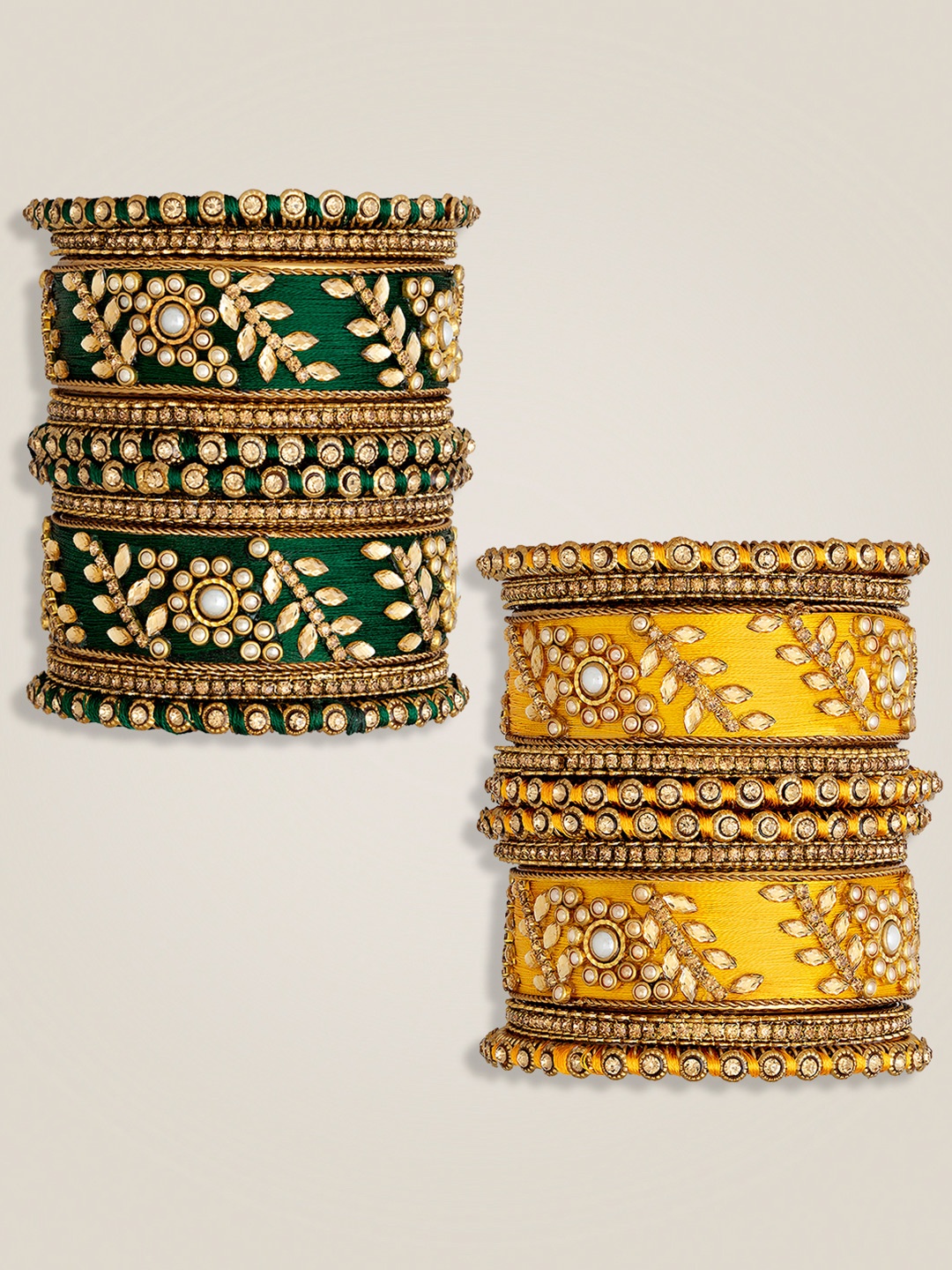 

Peora Set of 20 Gold-Plated Kundan-Studded Bangles