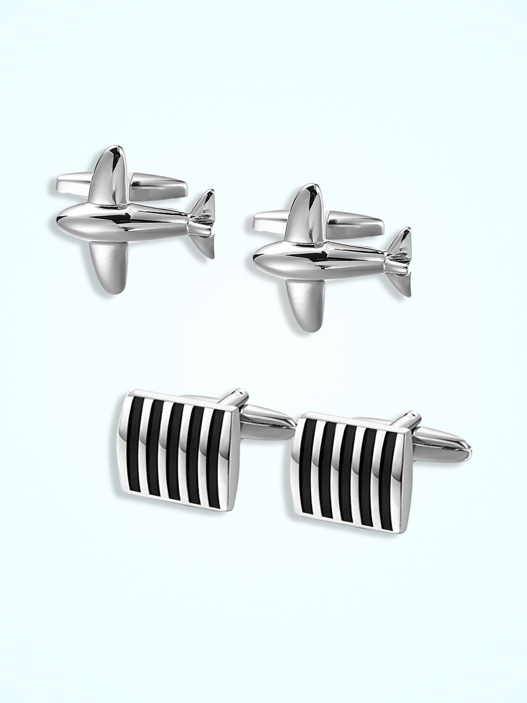 

Peora Men Set Of 2 Textured Contemporary Cufflink, Silver