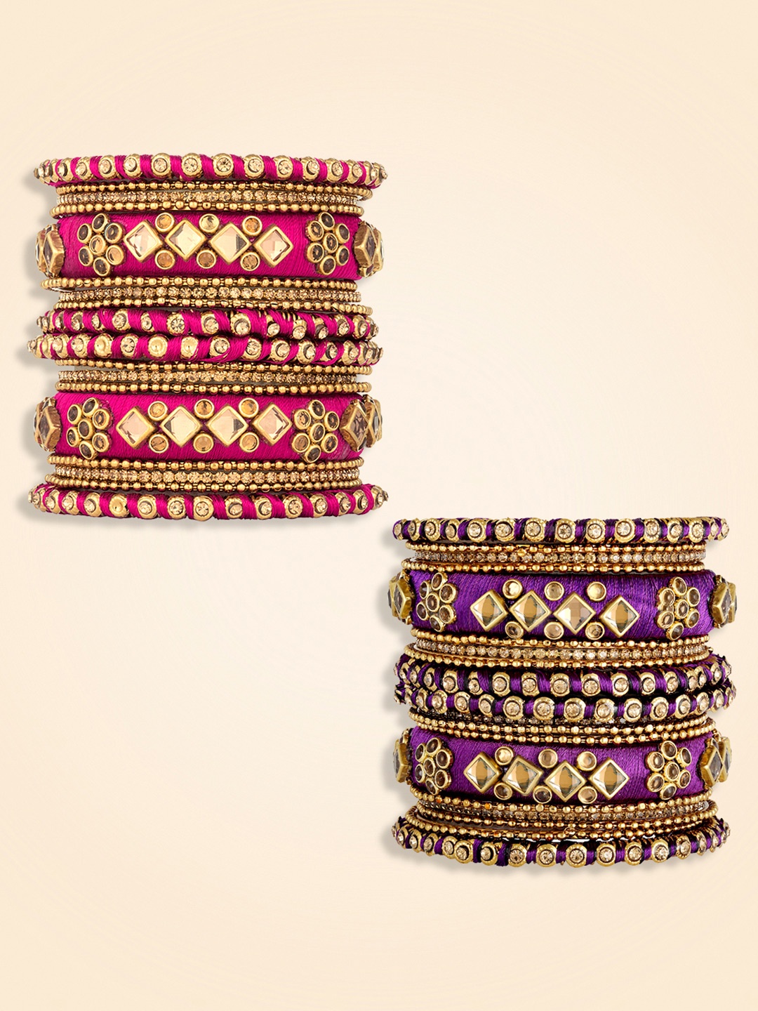 

Peora Set Of 2 Gold-Plated Stones-Studded Bangles, Purple