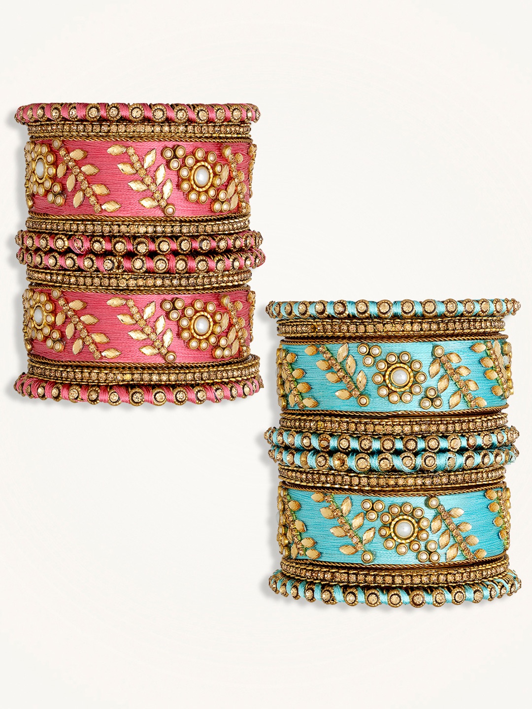 

Peora Set Of 2 Gold Plated Stones Studded Thread Bangles