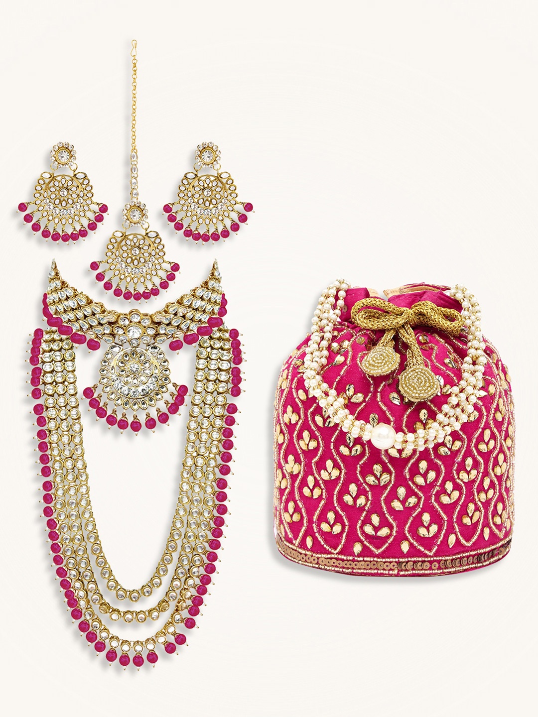 

Peora Gold-Plated Kundan-Studded & Beaded Jewellery Set