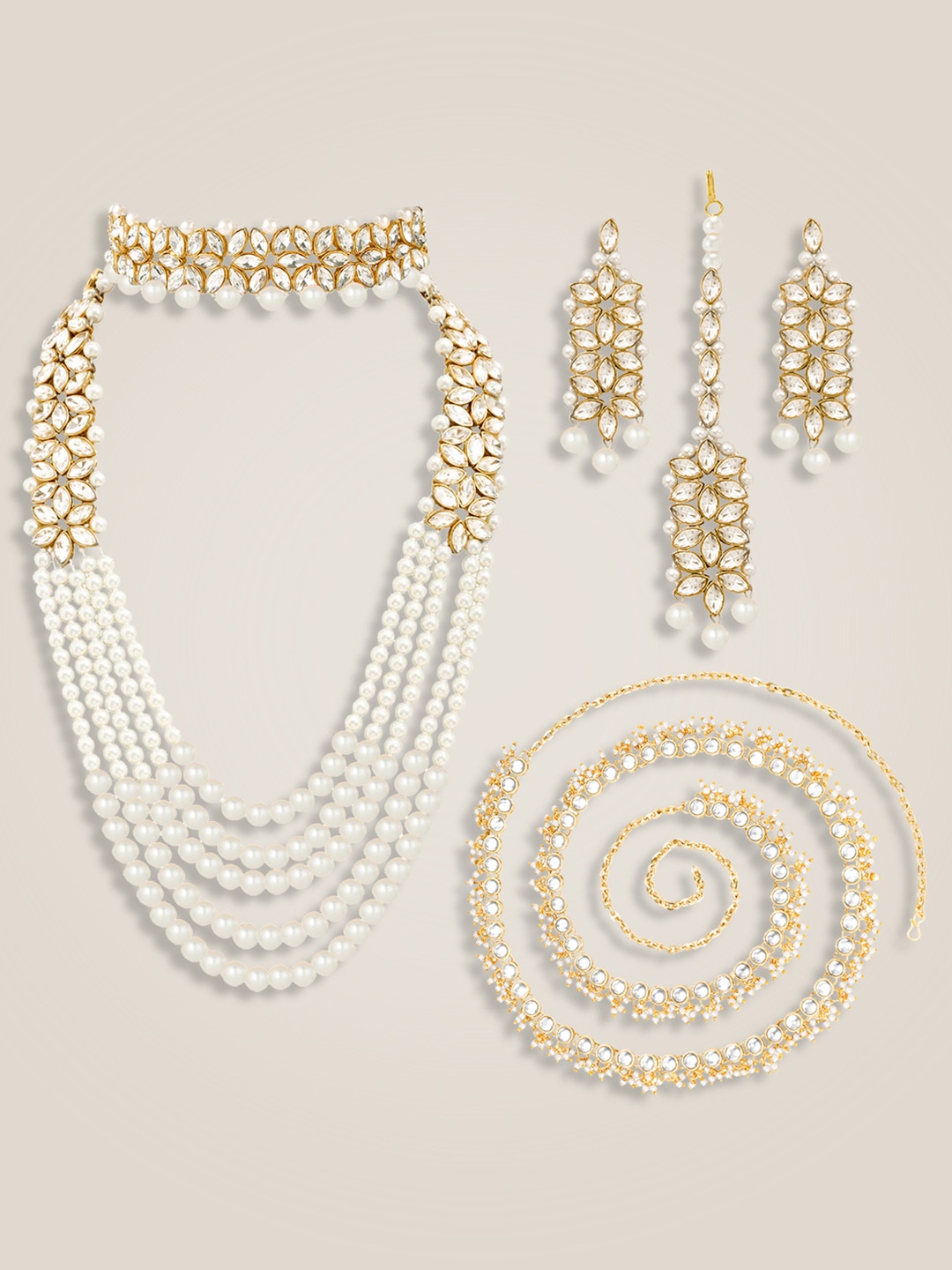 

Peora Gold-Plated Stones-Studded & Beaded Jewellery Set