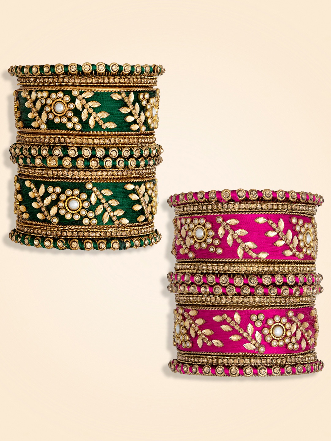 

Peora Set Of 2 Gold Plated Silk Thread Bridal Bangles