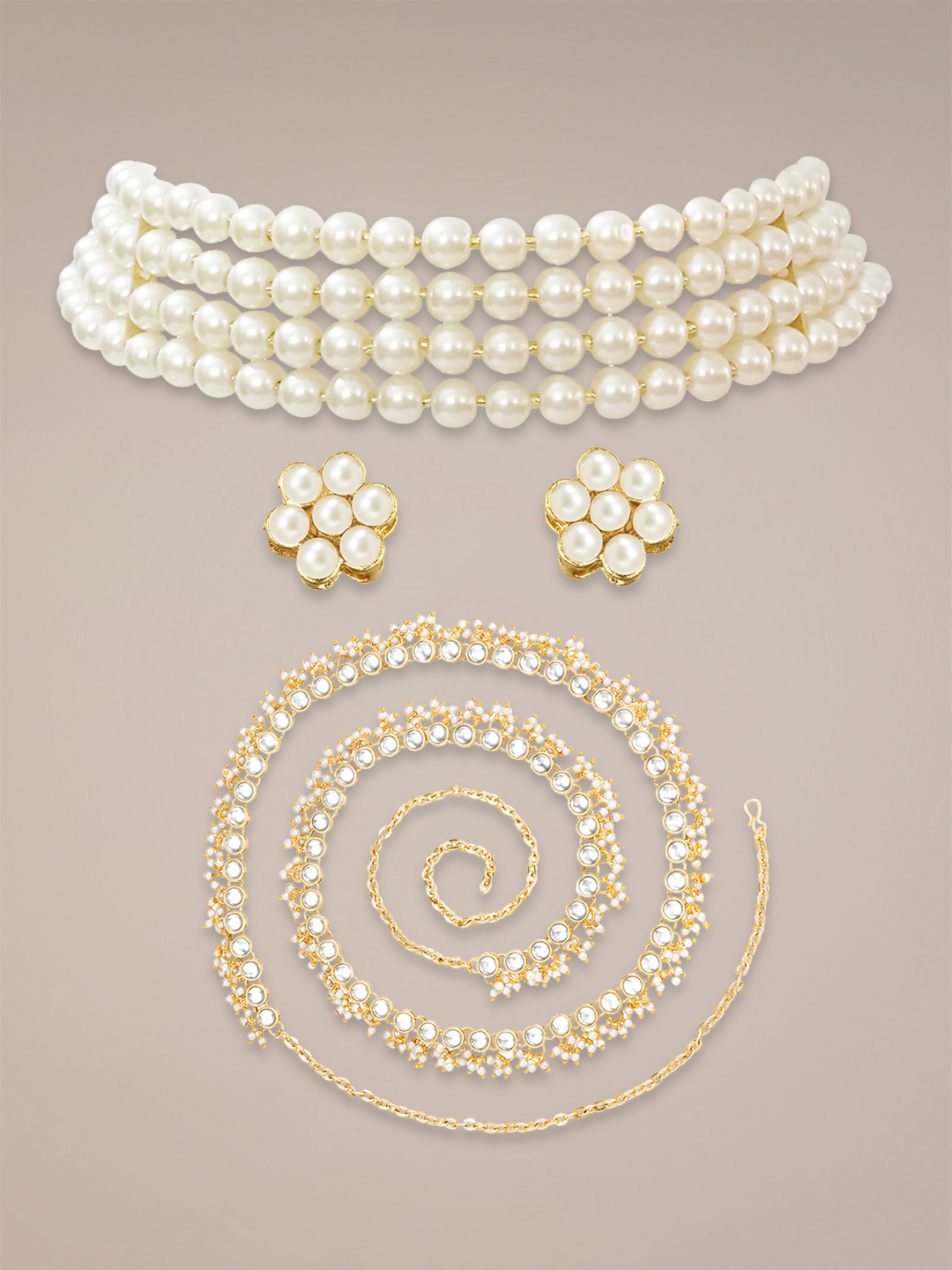 

Peora Gold-Plated Beaded-Studded Jewellery Set