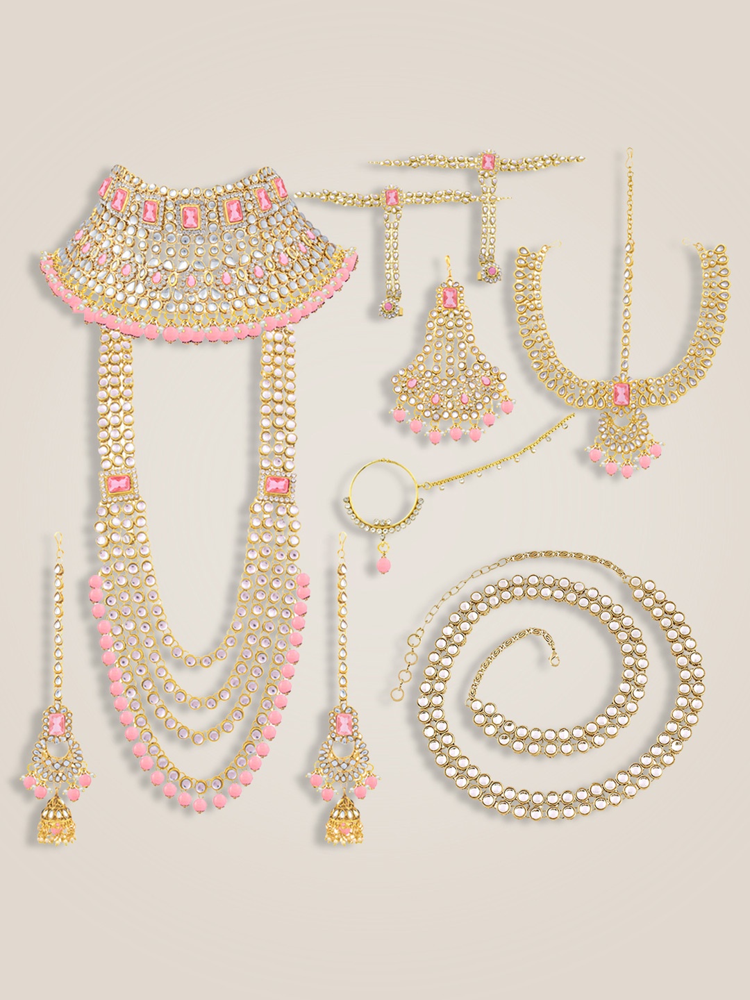 

Peora Gold-Plated Kundan Stone-Studded & Beaded Jewellery Set