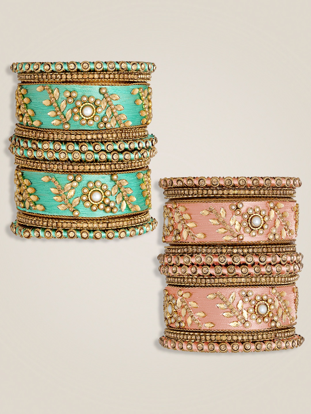 

Peora Set Of 2 Gold-Plated Kundan-Studded Bangles, Peach