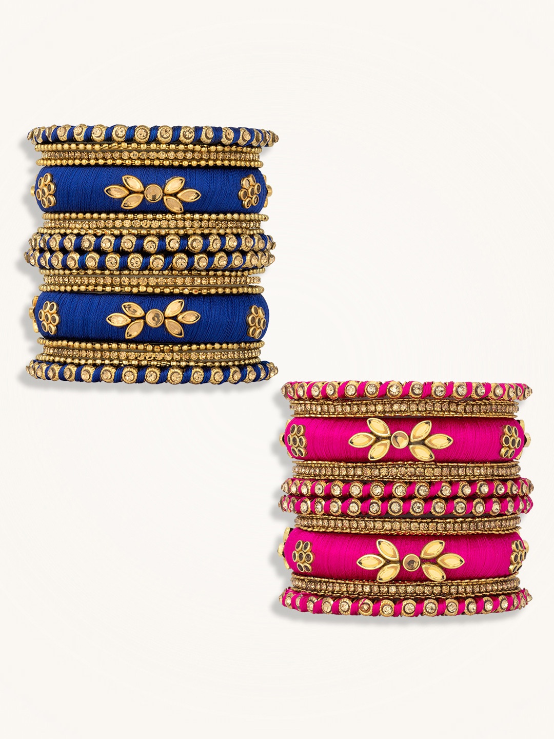 

Peora Set Of 36 Gold-Plated Kundan Stone Studded Bangles -18 Bangles Each, Pink