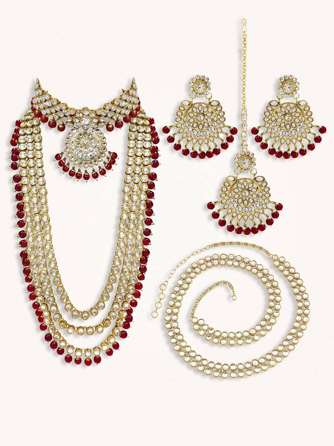 

Peora Gold-Plated Kundan Stone-Studded & Beaded Jewellery Set