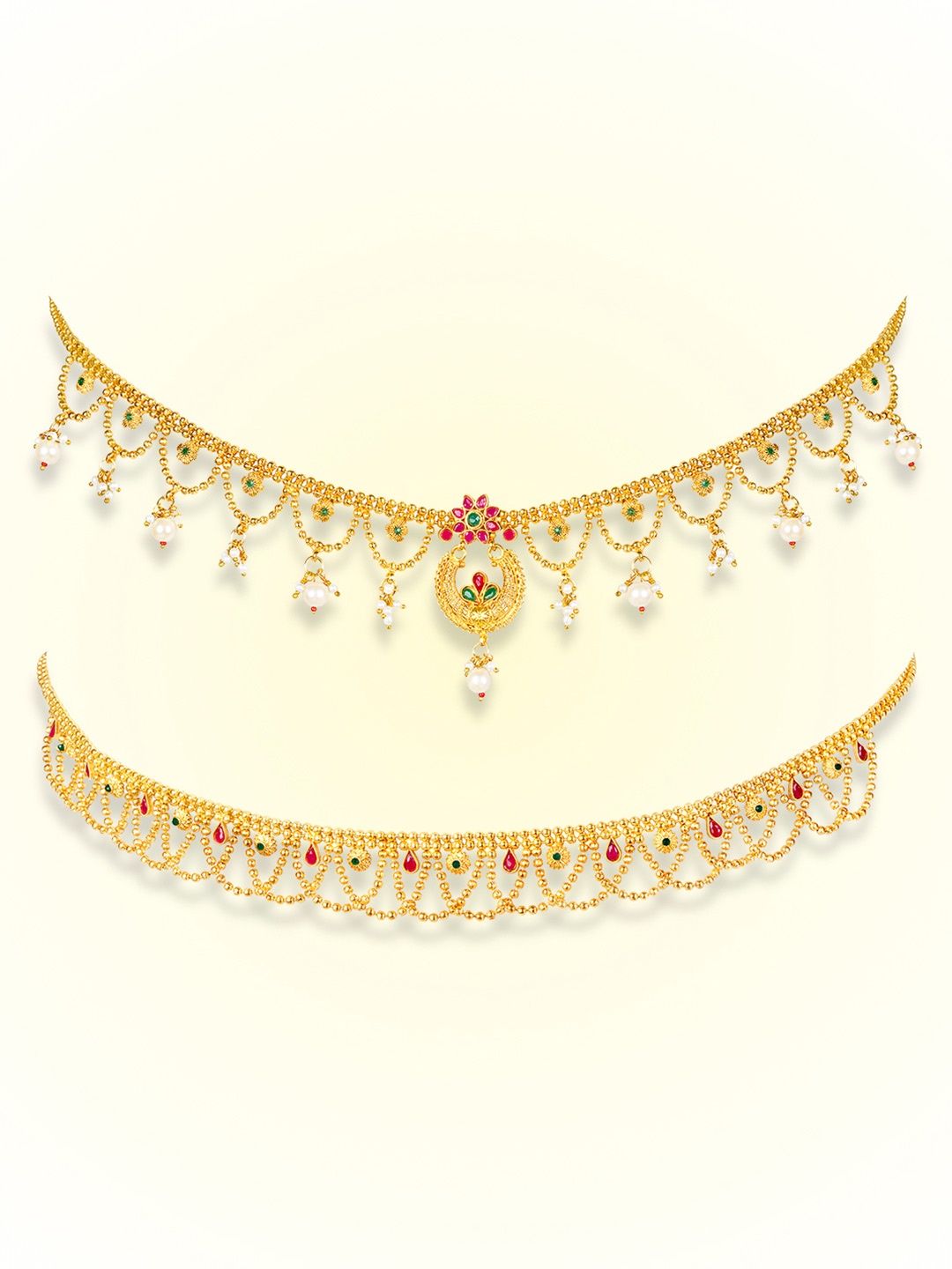 

Peora Set Of 2 Kundan Studded Waist Chain Saree Accessories, Gold