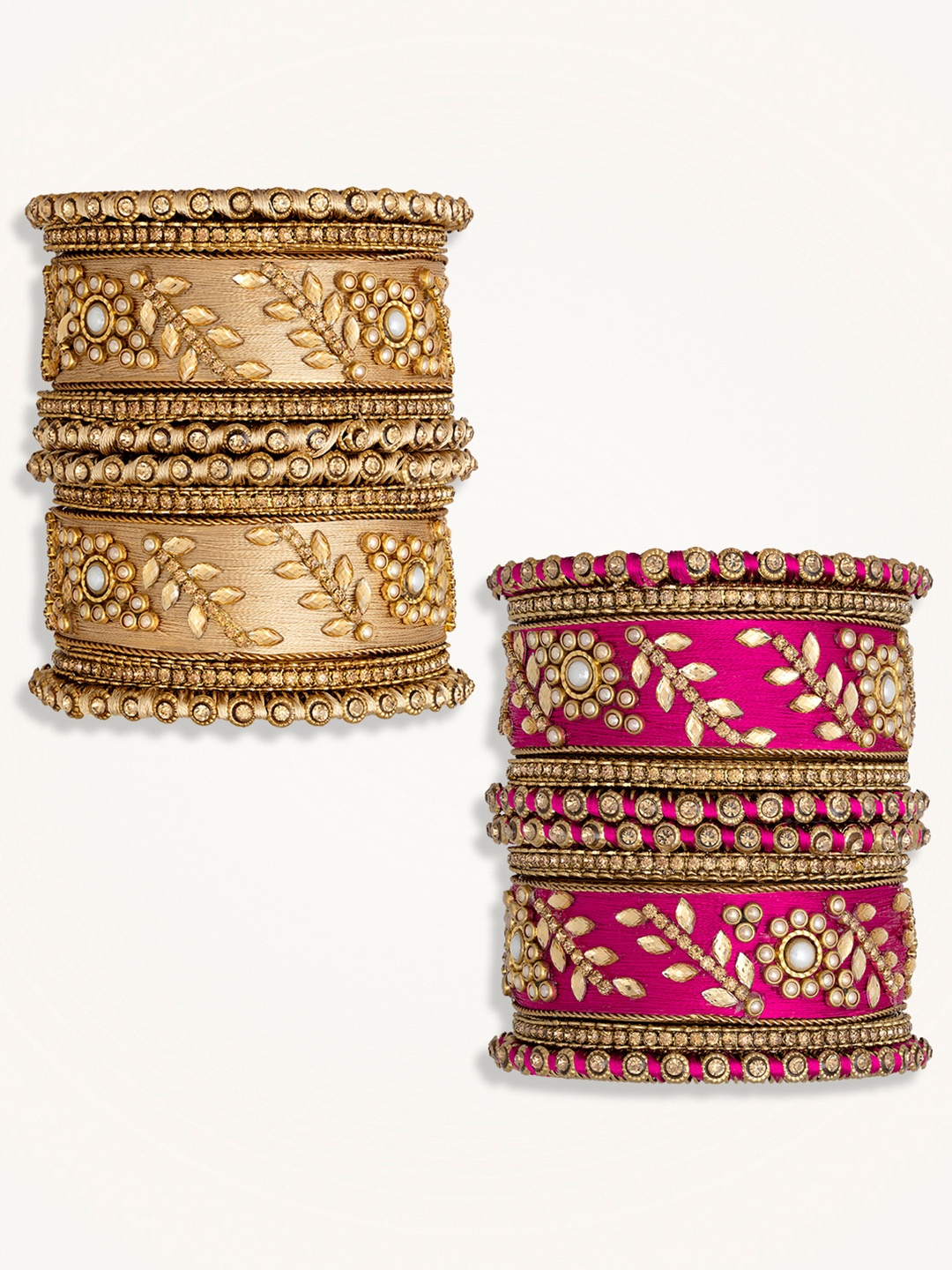 

Peora Set Of 2 Gold Plated Stones Studded Thread Bangles