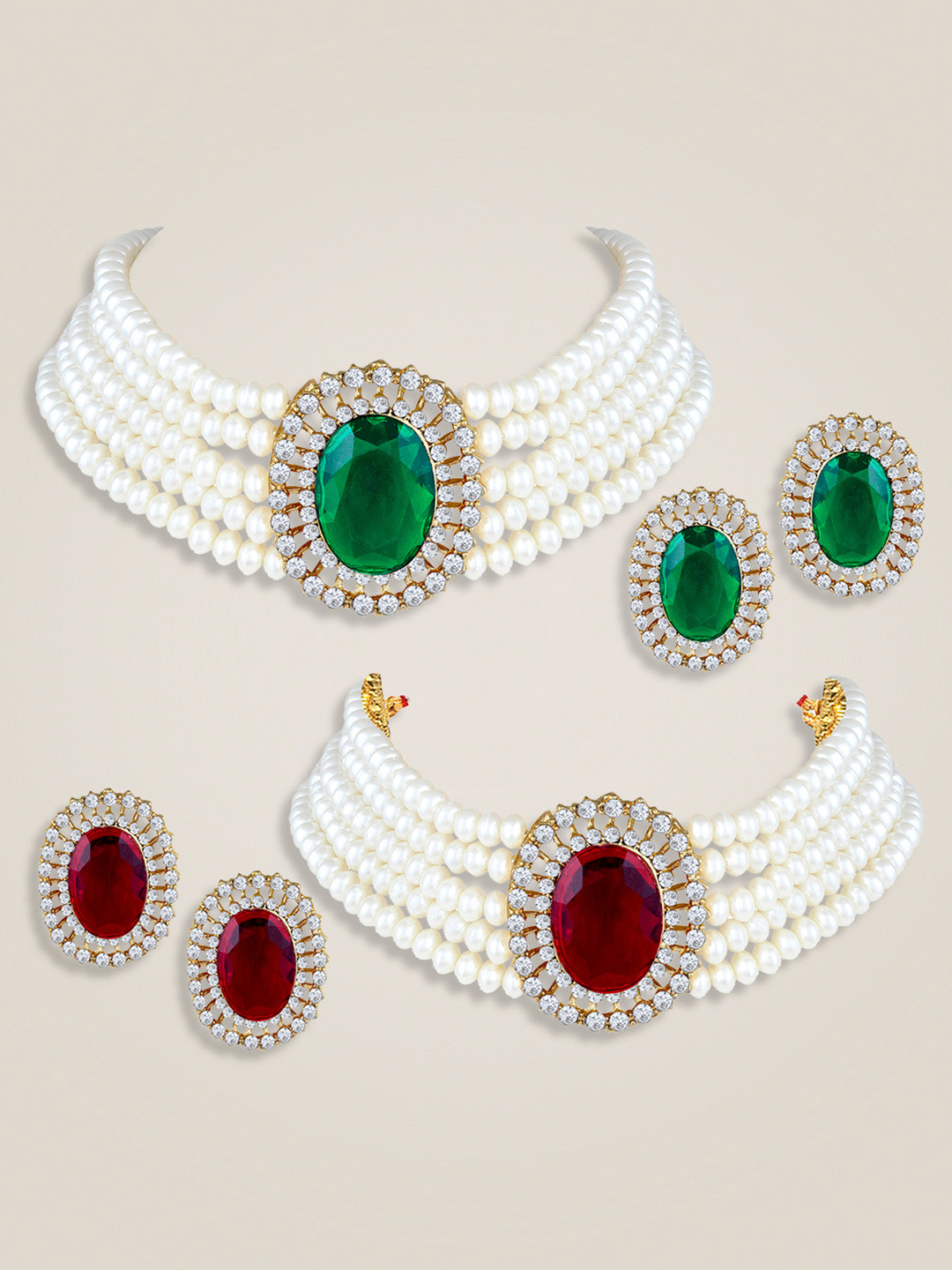 

Peora Set Of 2 Gold-Plated Stone Studded & Beaded Jewellery Set