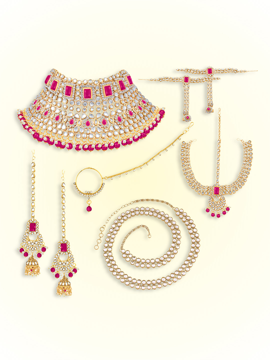 

Peora Gold-Plated Kundan-Studded & Beaded Jewellery Set, Pink