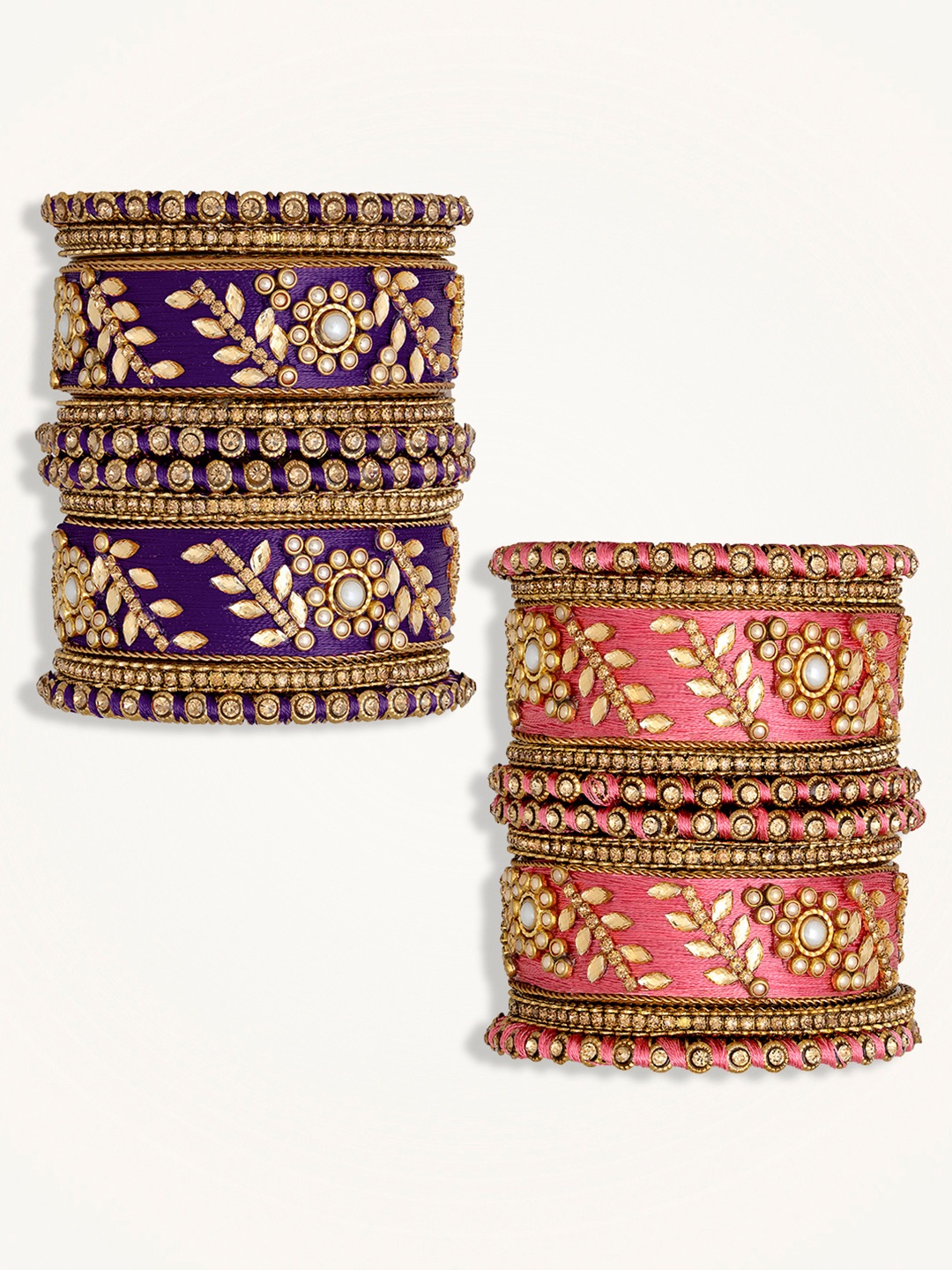 

Peora Set Of 2 Gold-Plated Stone-Studded Thread Bangles