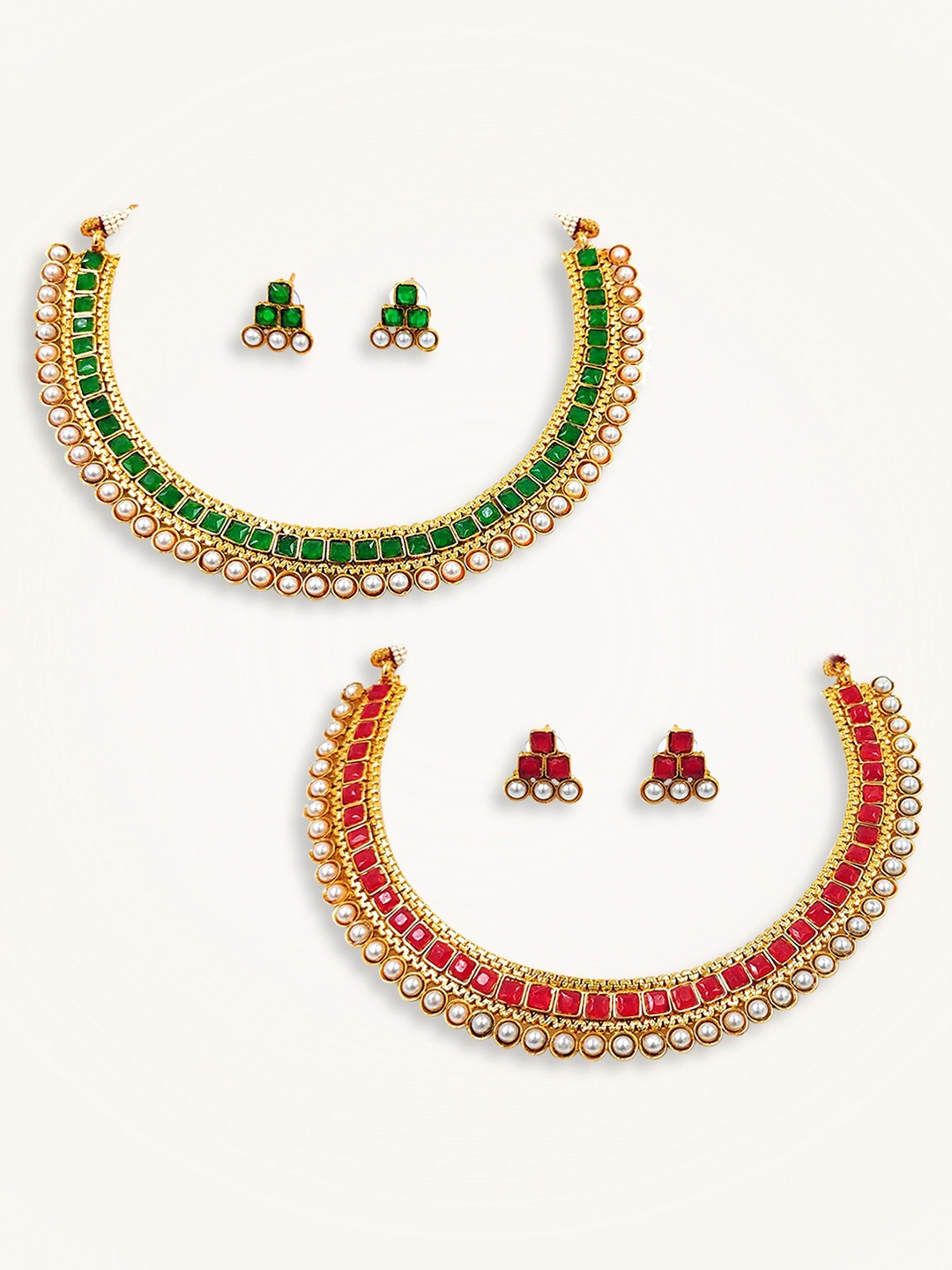 

Peora Set Of 2 Gold-Plated Stone-Studded & Beaded Jewellery Set