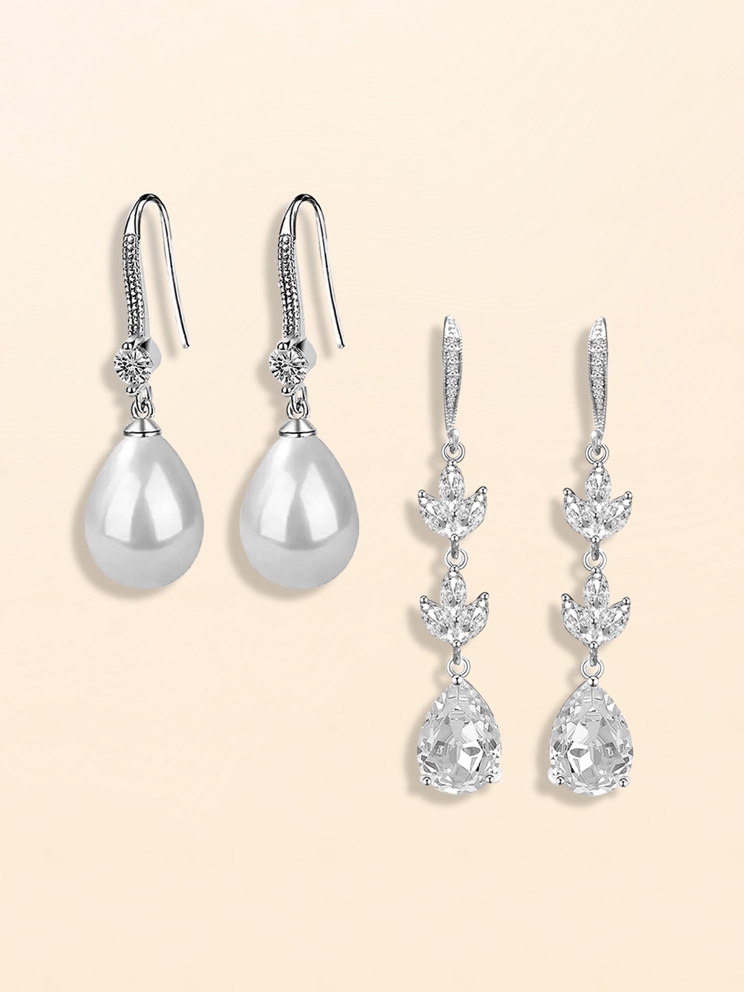 

Peora Set Of 2 Silver-Plated Cubic Zirconia Contemporary Drop Earrings, White