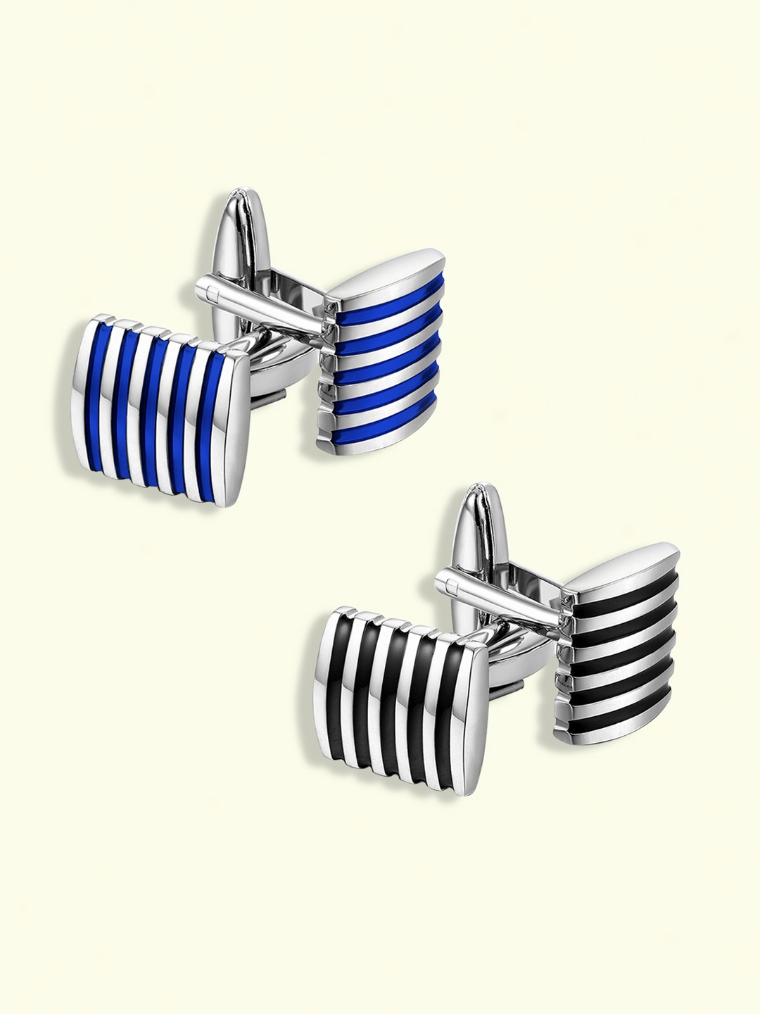 

Peora Men Pack Of 2 Striped Cufflink, Silver