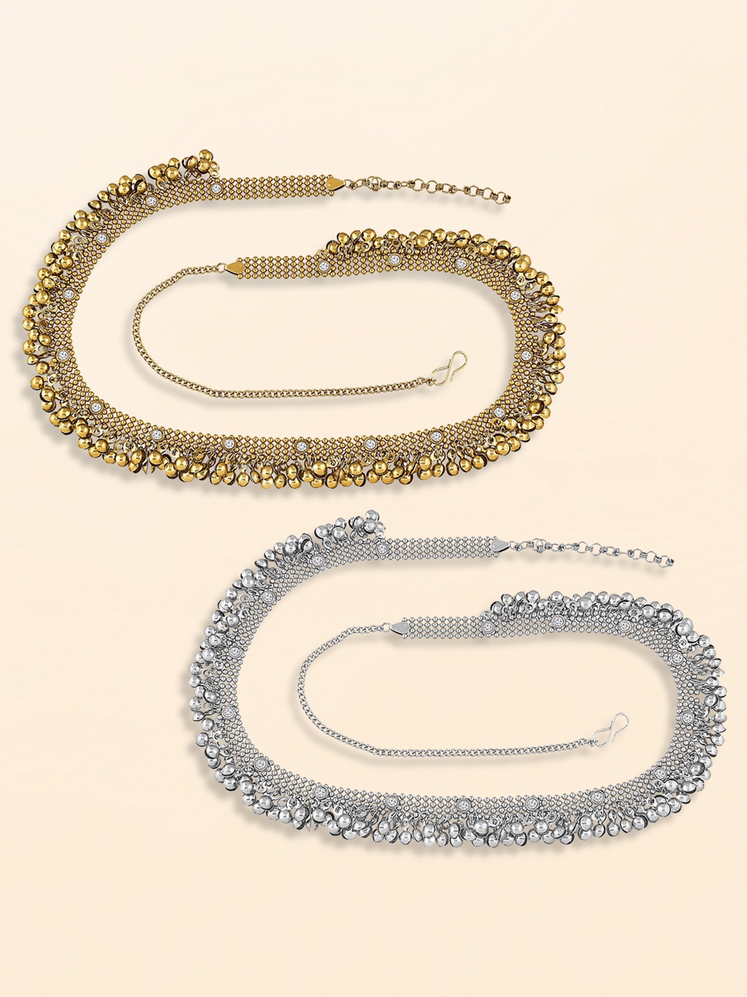 

Peora Set Of 2 Kundan Studded Waist Chain Saree Accessories, Gold