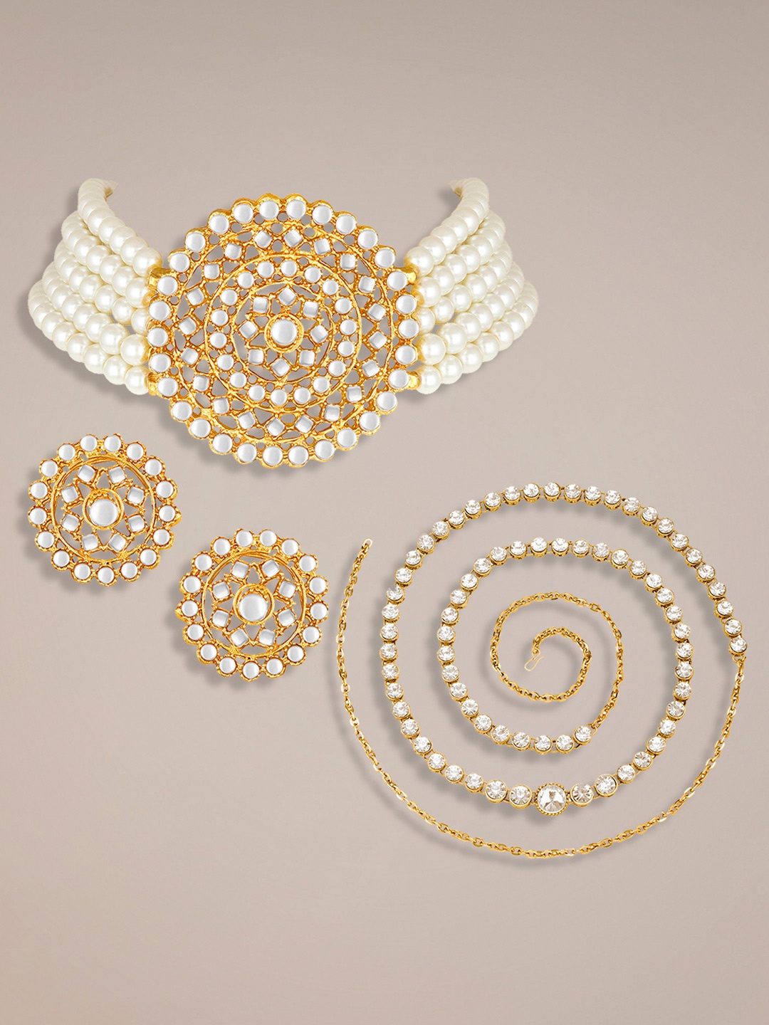 

Peora Gold-Plated Stone-Studded & Beaded Jewellery Set