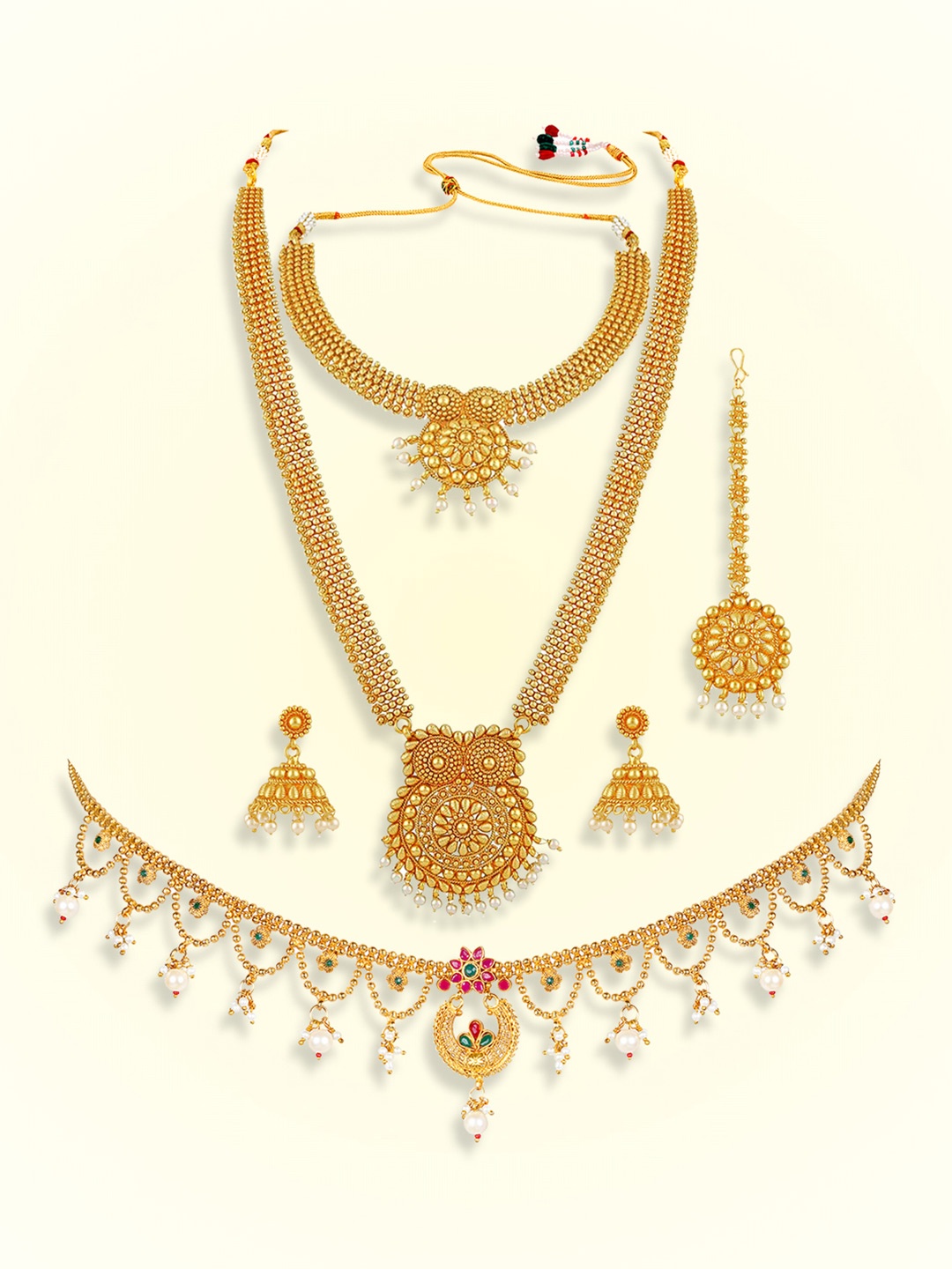 

Peora Gold-Plated Stone-Studded & Beaded Jewellery Set