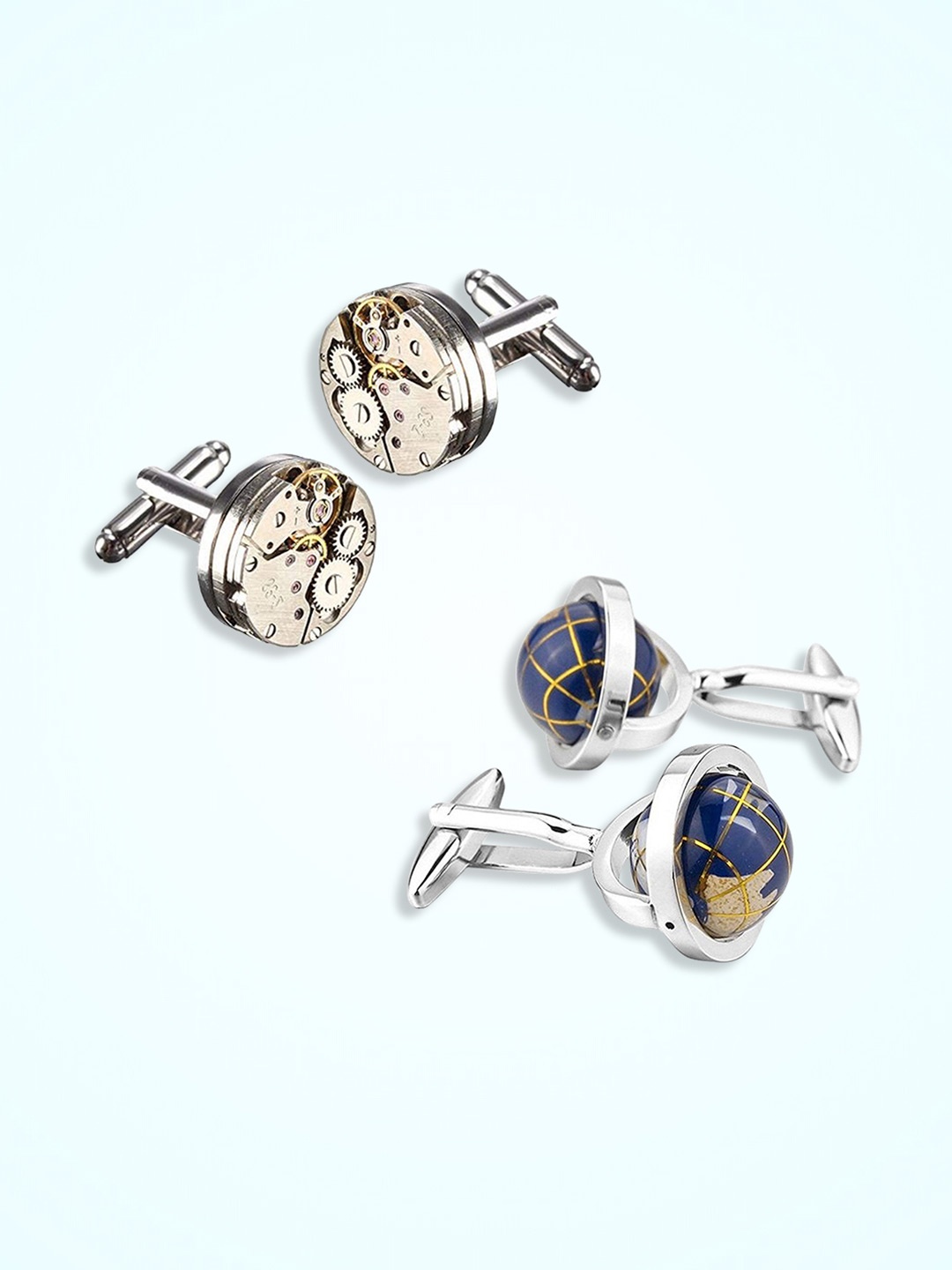 

Peora Men Pack Of 2 Printed Cufflink, Silver