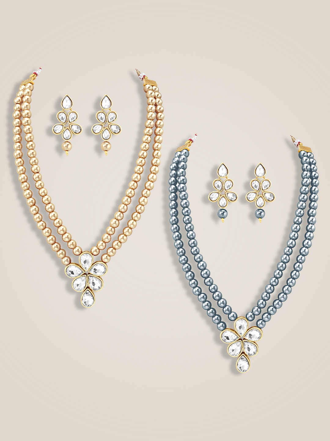 

Peora Set of 2 Gold-Plated Stone-Studded & Beaded Jewellery Set