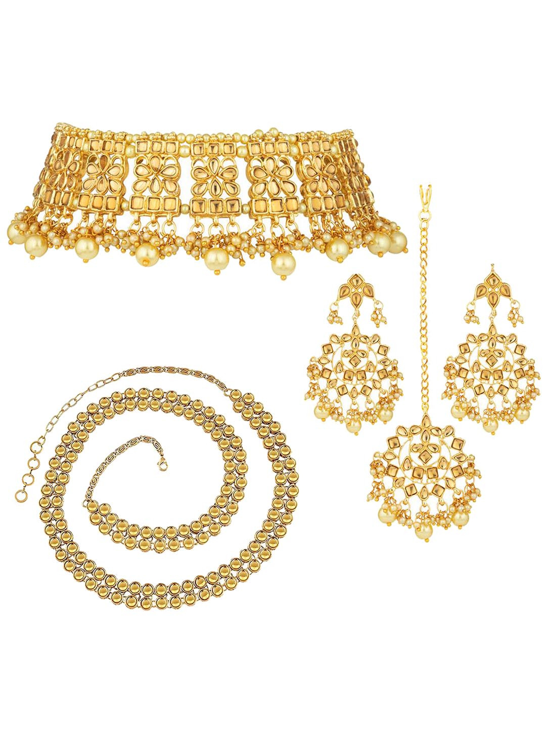 

Peora Gold-Plated Kundan-Studded & Beaded Jewellery Set