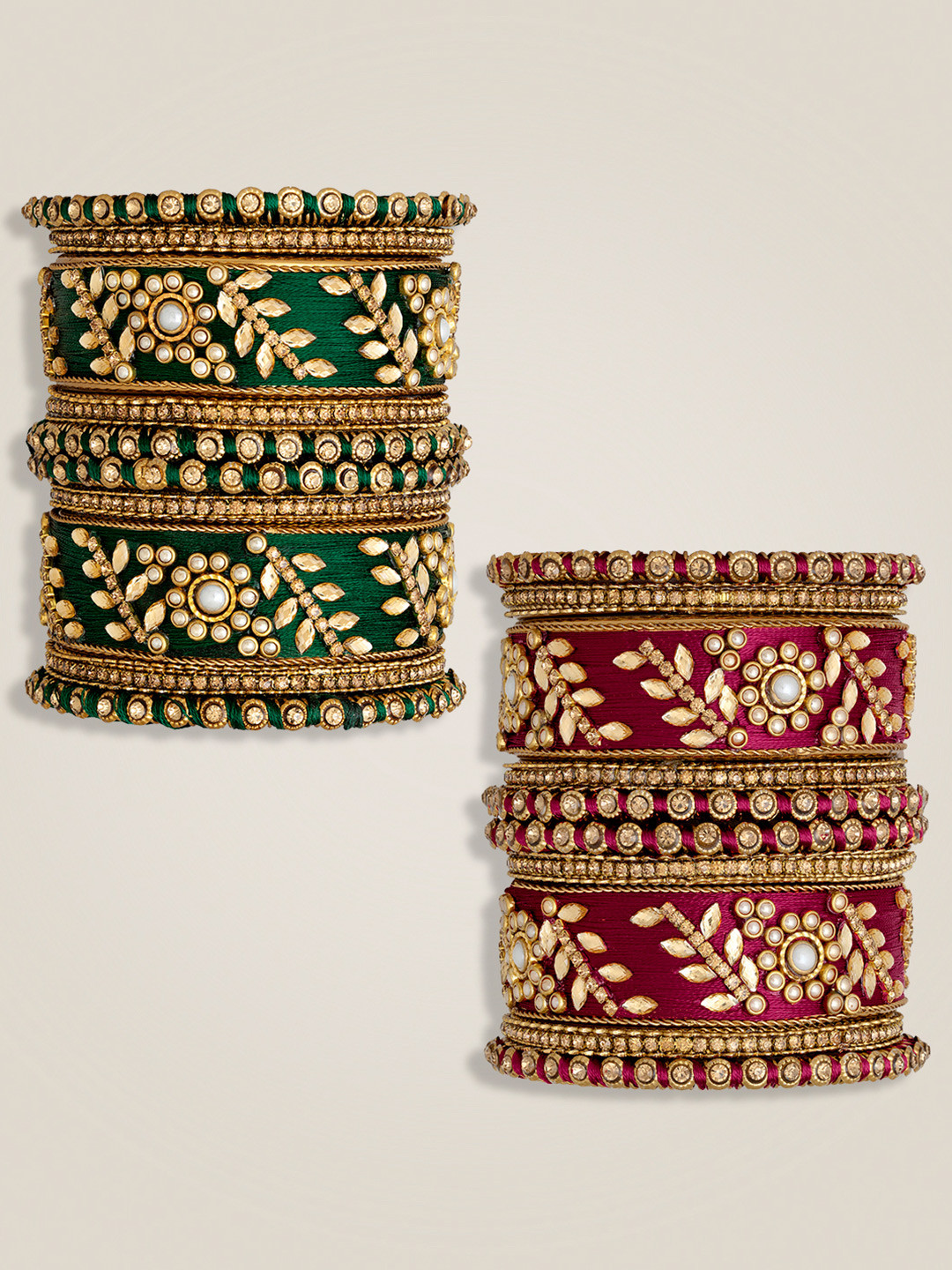 

Peora Set of 20 Gold-Plated Kundan Stone-Studded Bangles