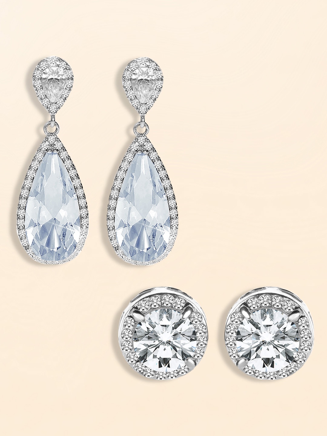 

Peora Silver-Plated Teardrop Shaped CZ & AD Studded Drop Earrings