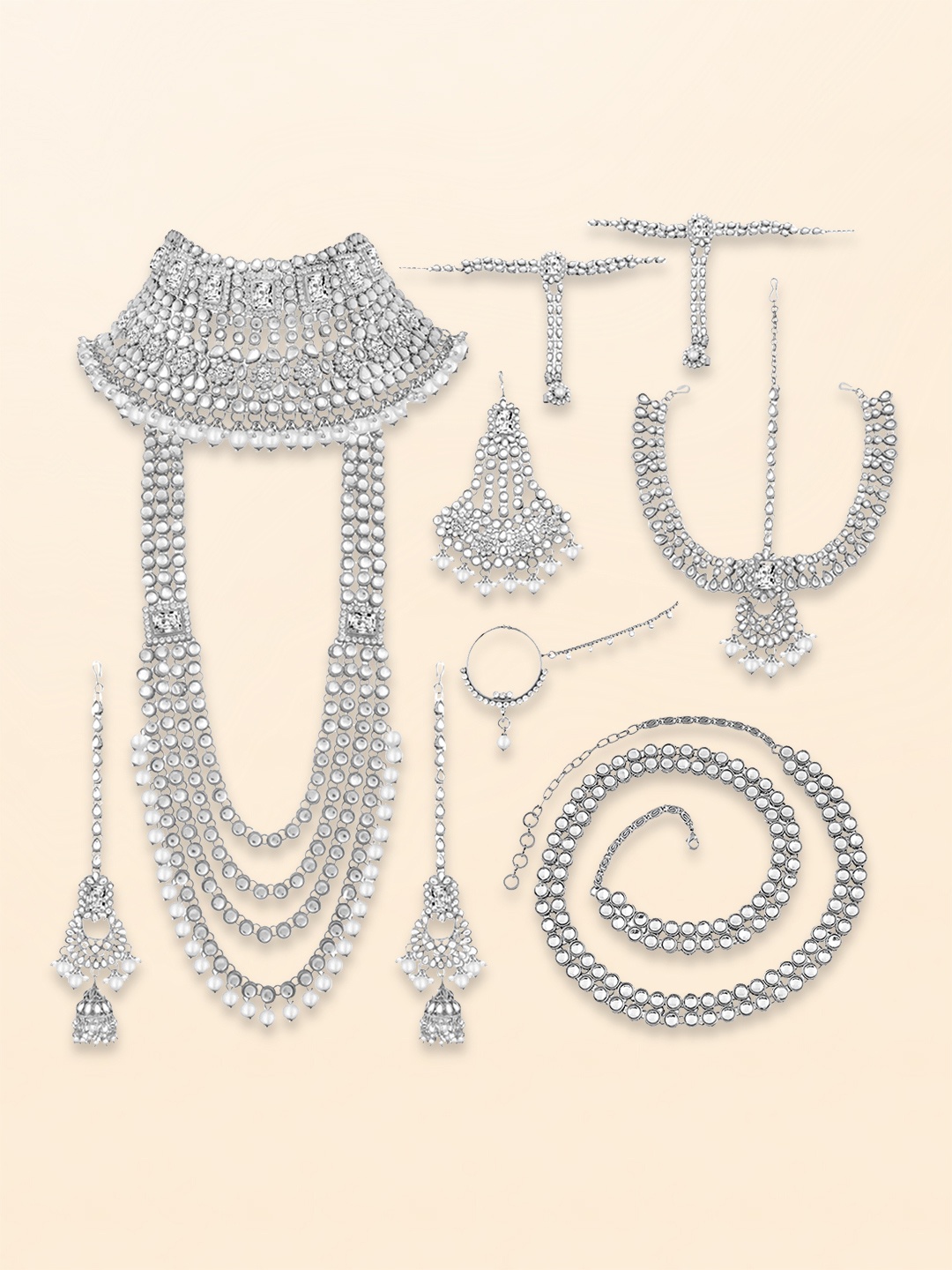 

Peora Silver-Plated Kundan Stone-Studded & Beaded Jewellery Set