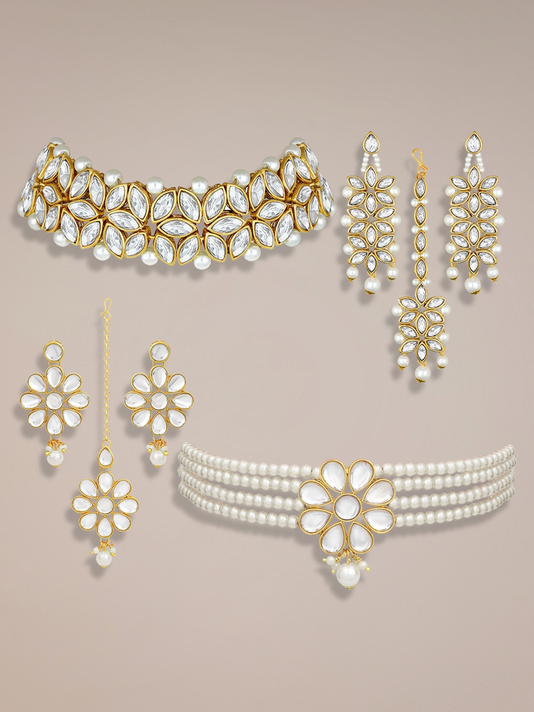 

Peora Set Of 2 Gold Plated Stone Studded & Beaded Jewellery Set