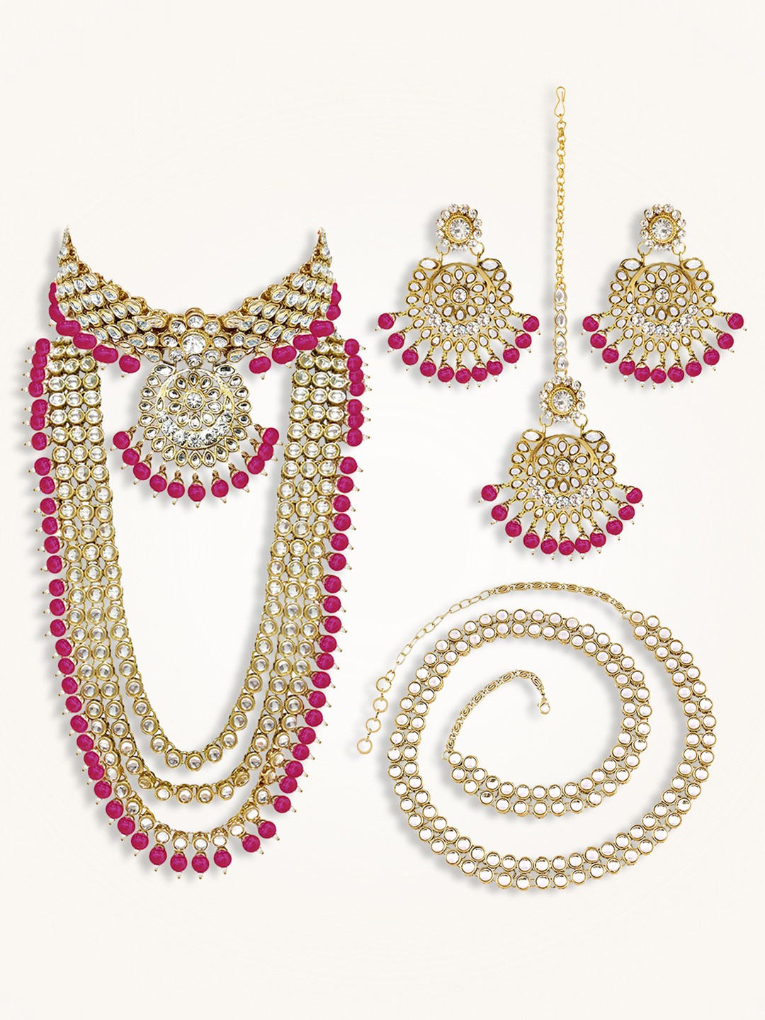 

Peora Gold-Plated Kundan Stone-Studded & Beaded Jewellery Set