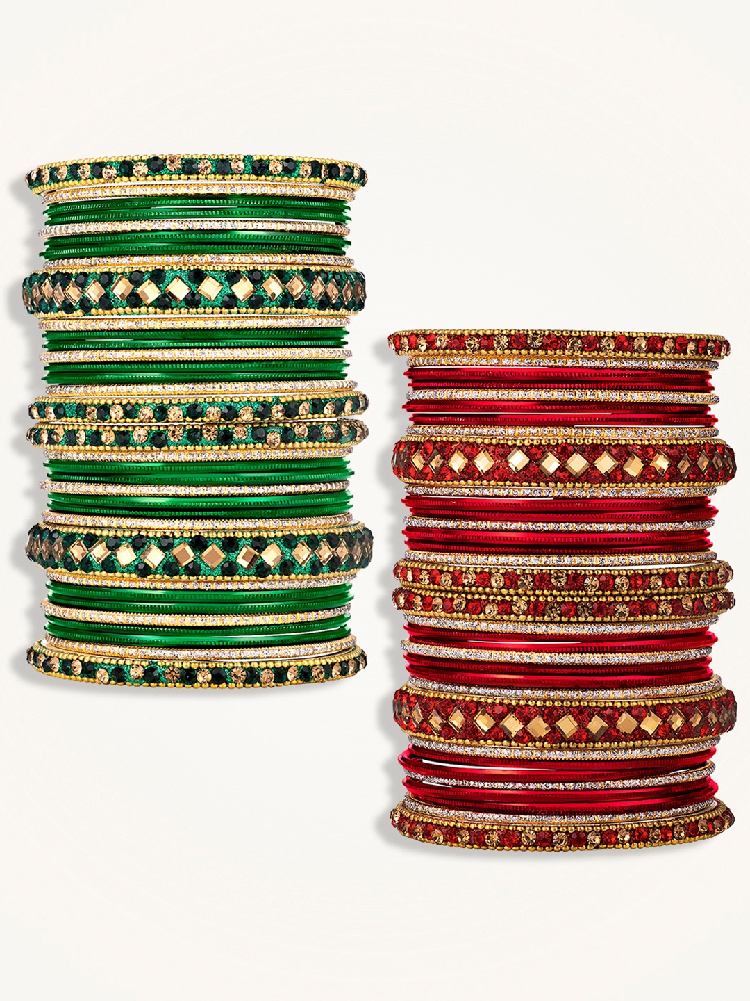 

Peora Set Of 68 God-Plated Stone-Studded Bangles, Gold