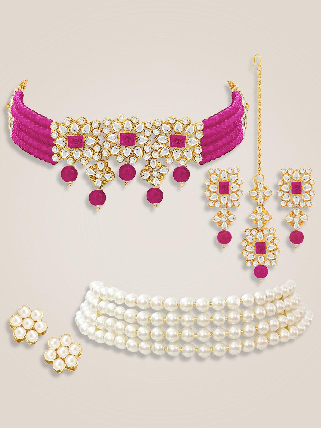 

Peora Gold Plated Stones Studded & Beaded Jewellery Set