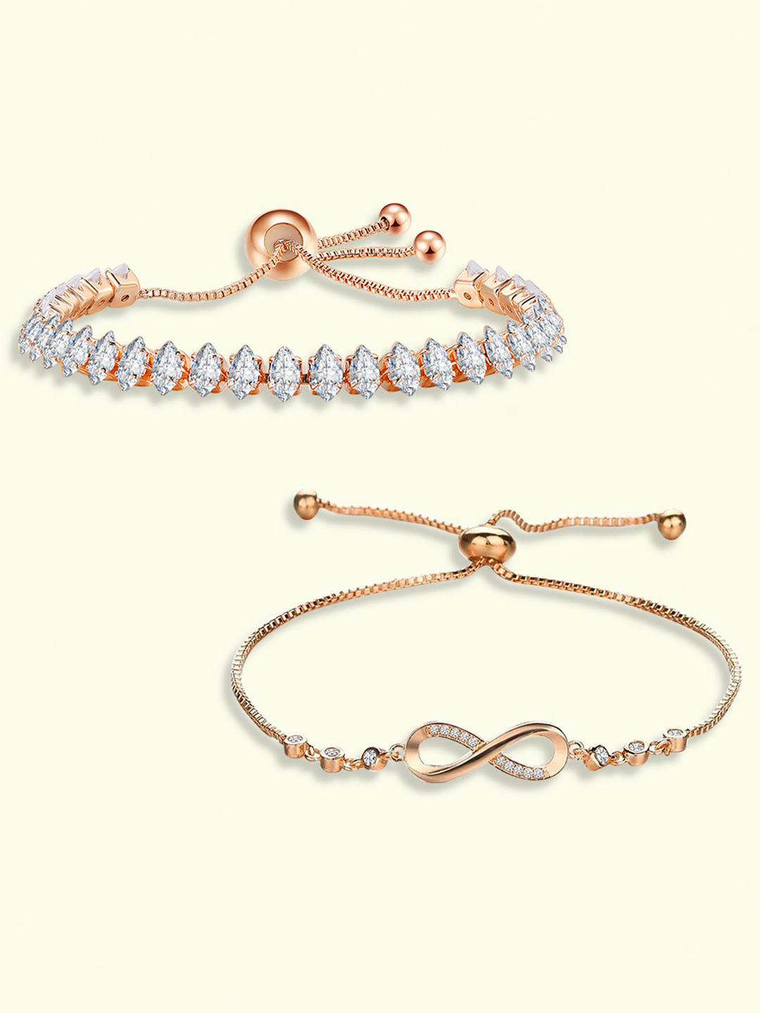 

Peora Set of 2 American Diamond Gold-Plated Charm Bracelet, Rose gold