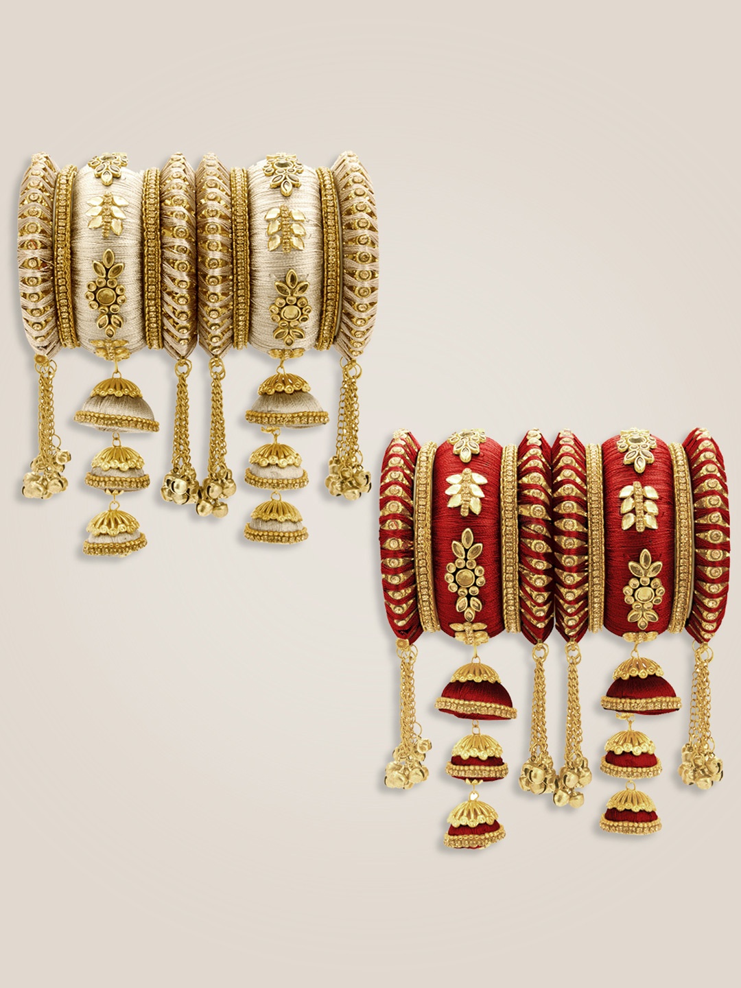 

Peora Set Of 2 Gold-Plated Kundan Stone-Studded & Beaded Bangles