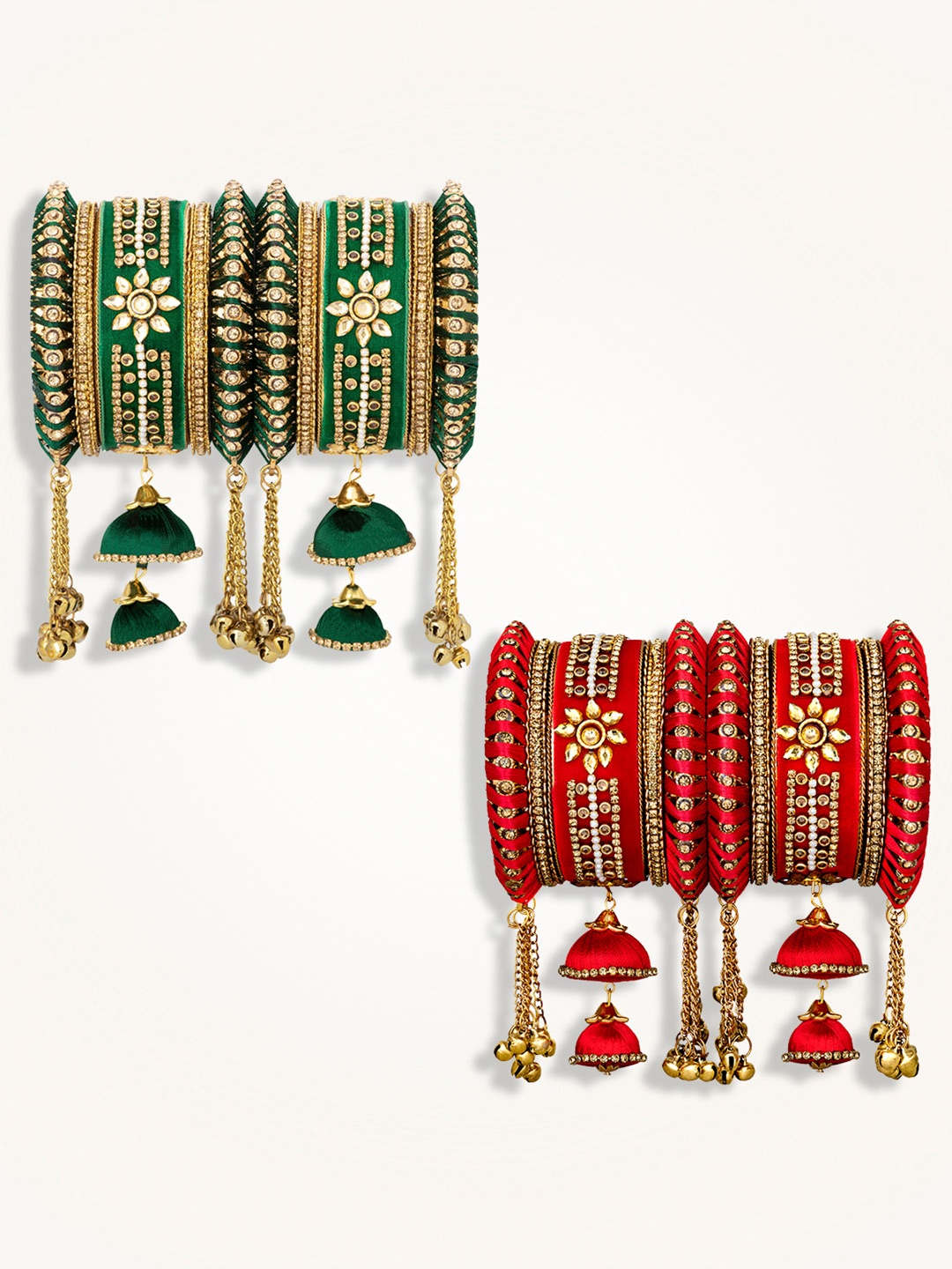 

Peora Set Of 20 Gold Plated Velvet Kundan Stone Studded Bangles