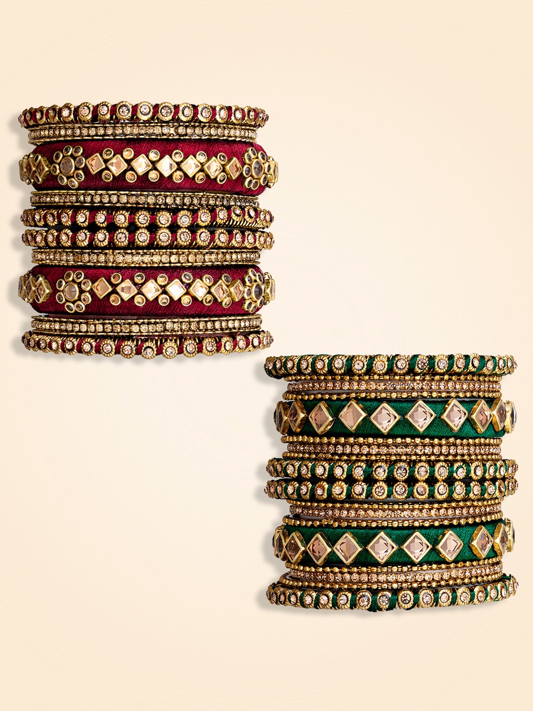 

Peora Set Of 2 Gold- Plated Kundan Stone Studded Bangles