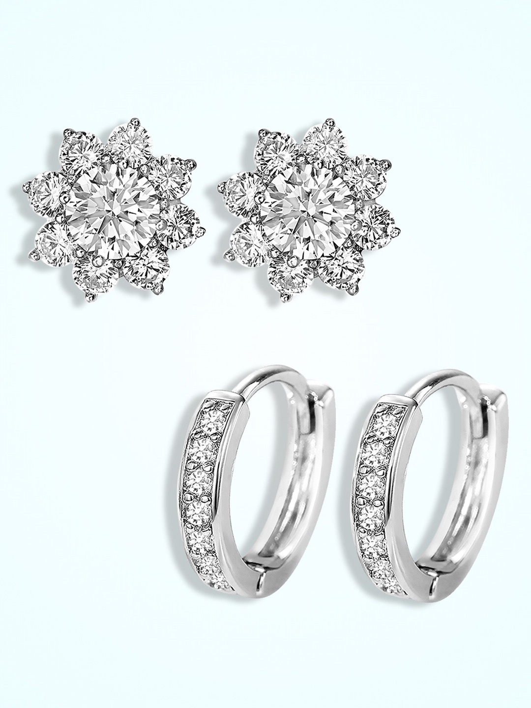 

Peora Set Of 2 Silver-Plated Contemporary Cubic Zirconia Hoop Earrings