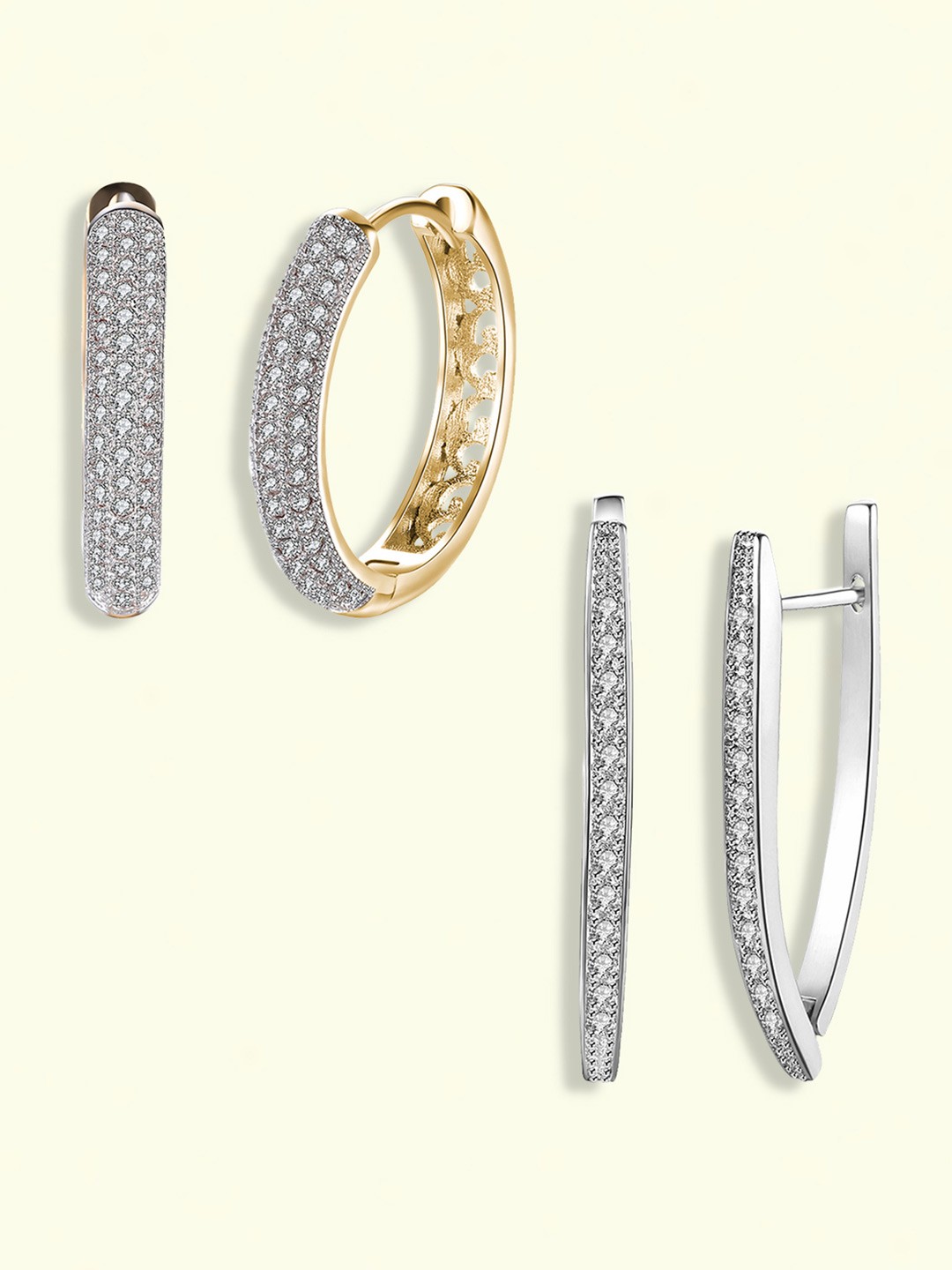 

Peora Set Of 2 Gold-Plated Contemporary Cubic Zirconia Hoop Earrings, Silver