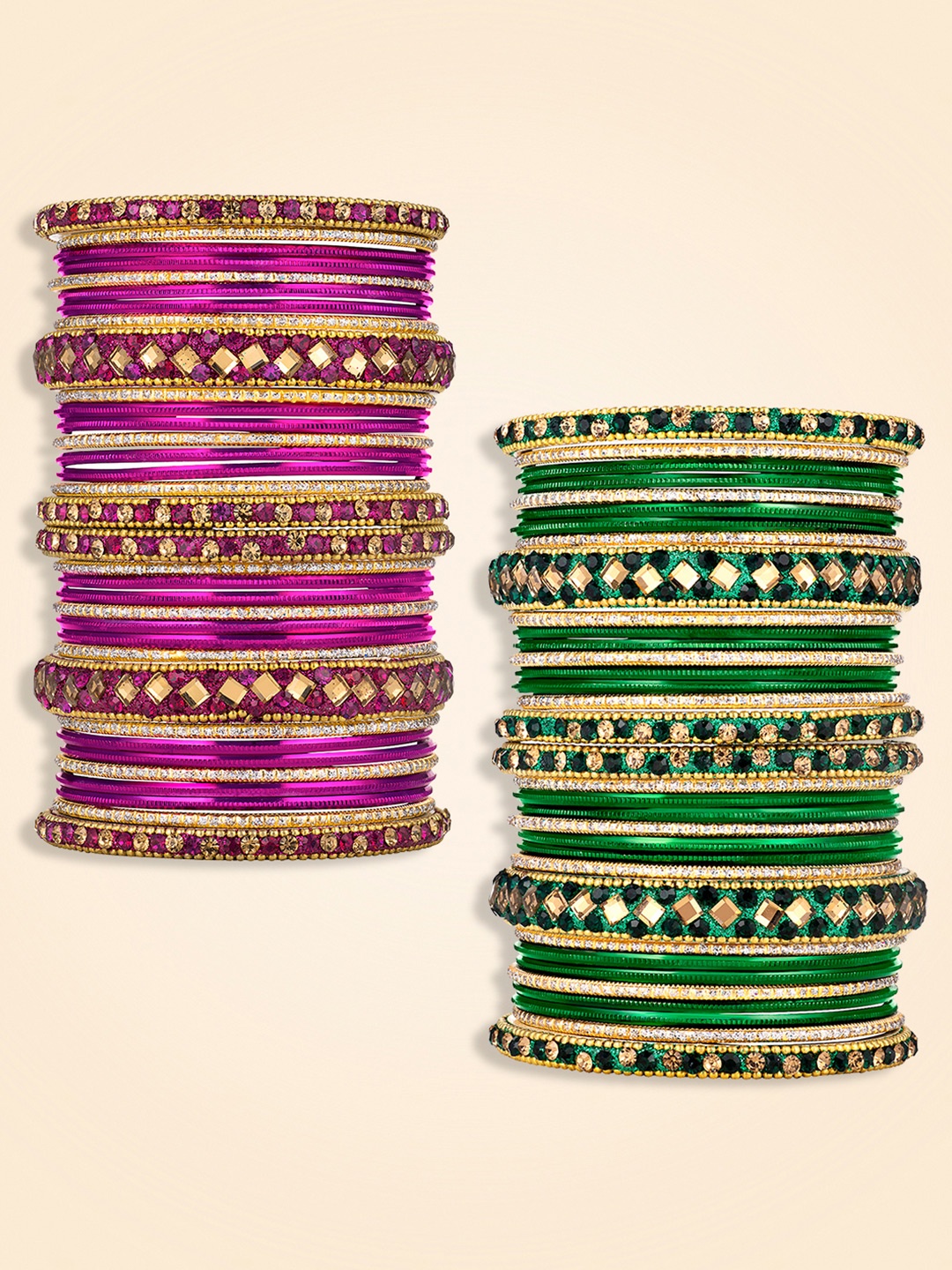 

Peora Set Of 2 Gold-Plated Stone-Studded Bangles