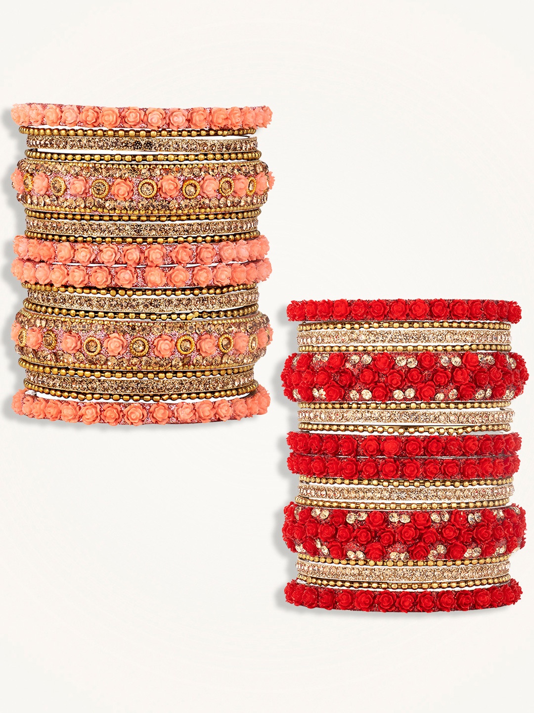 

Peora Set Of 2 Gold-Plated Stone-Studded Bangles, Red