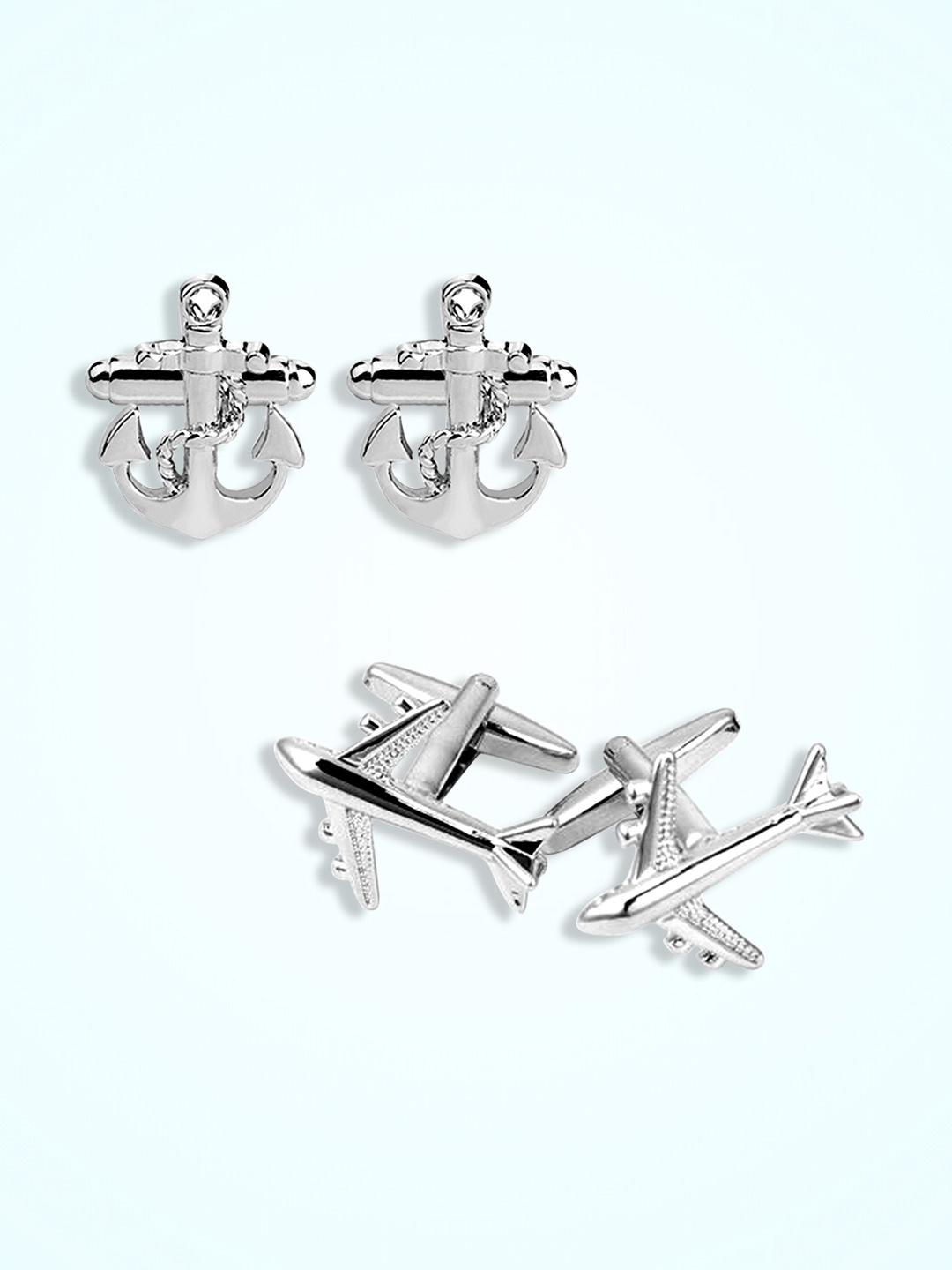 

Peora Men Set Of 2 Contemporary Cufflink, Silver