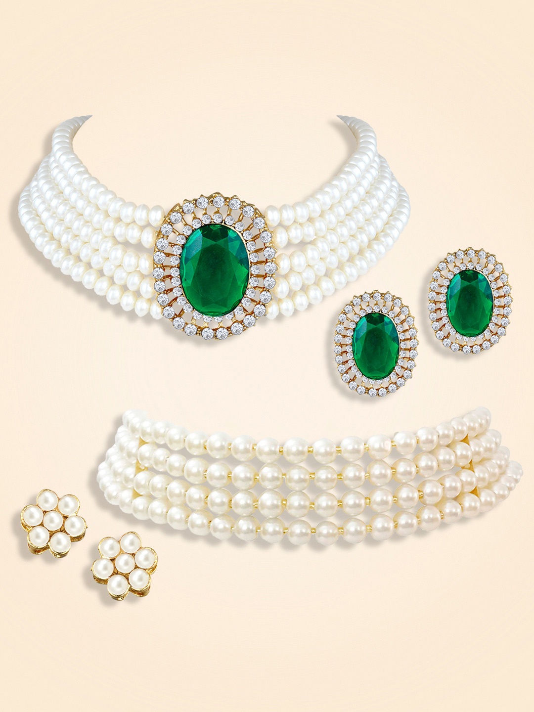 

Peora Set Of 2 Gold-Plated Stone-Studded & Beaded Jewellery Set