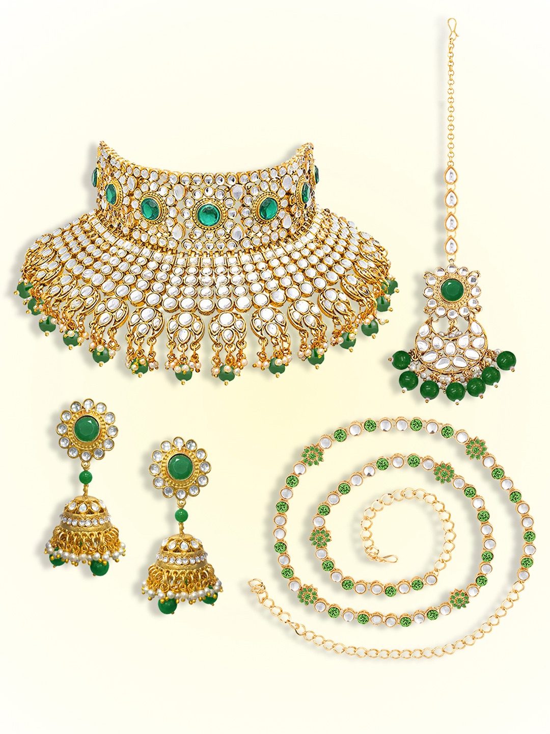 

Peora Gold-Plated Kundan Stone-Studded & Beaded Jewellery Set