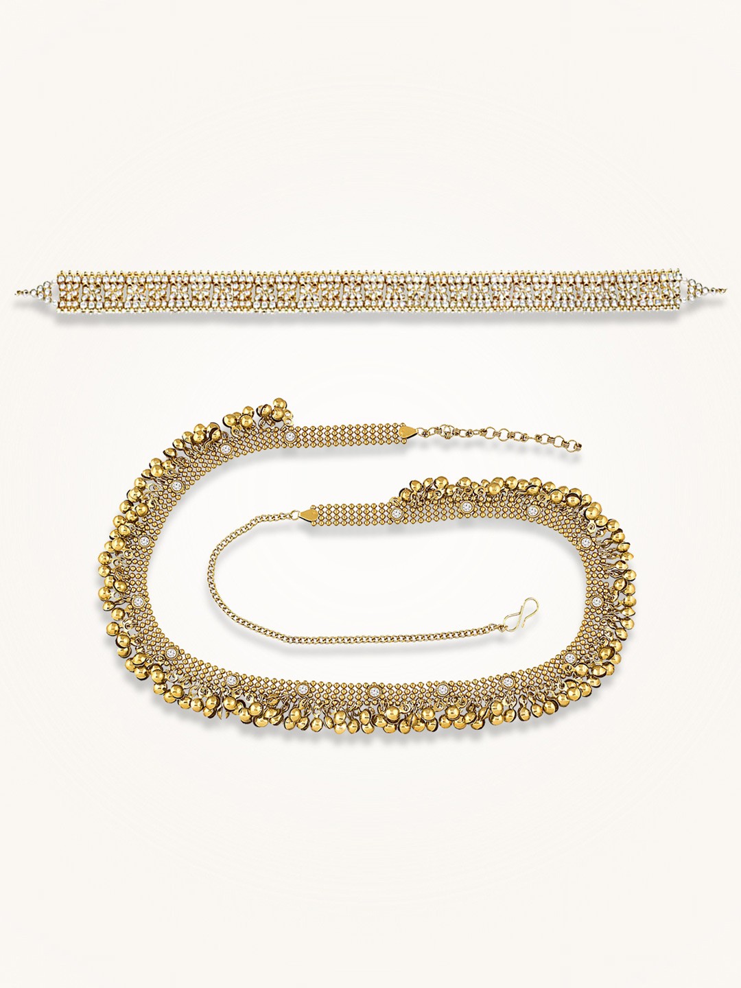 

Peora Set Of 2 Silver Plated & Gold Plated Kundan Studded Waist Chain Saree Accessories