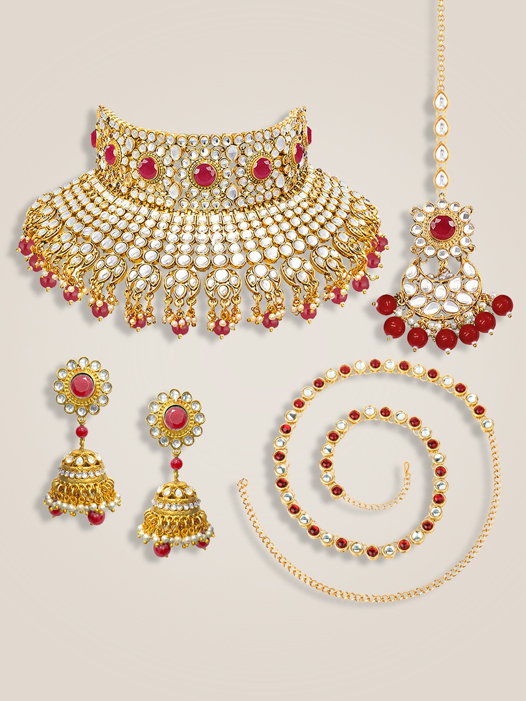 

Peora Gold-Plated Kundan-Studded & Beaded Jewellery Set